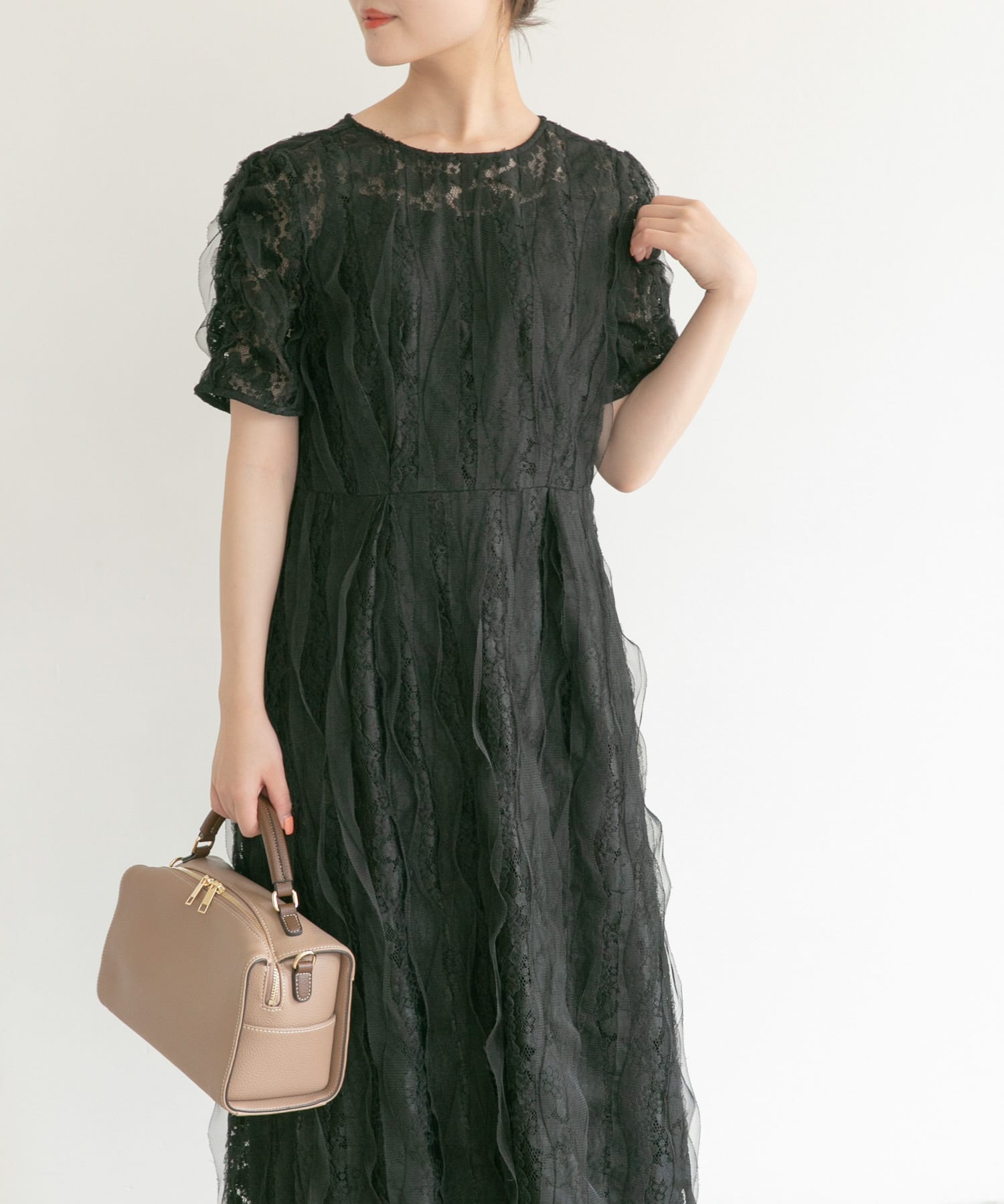 kaene　リボンチュールエプロンドレス black 38