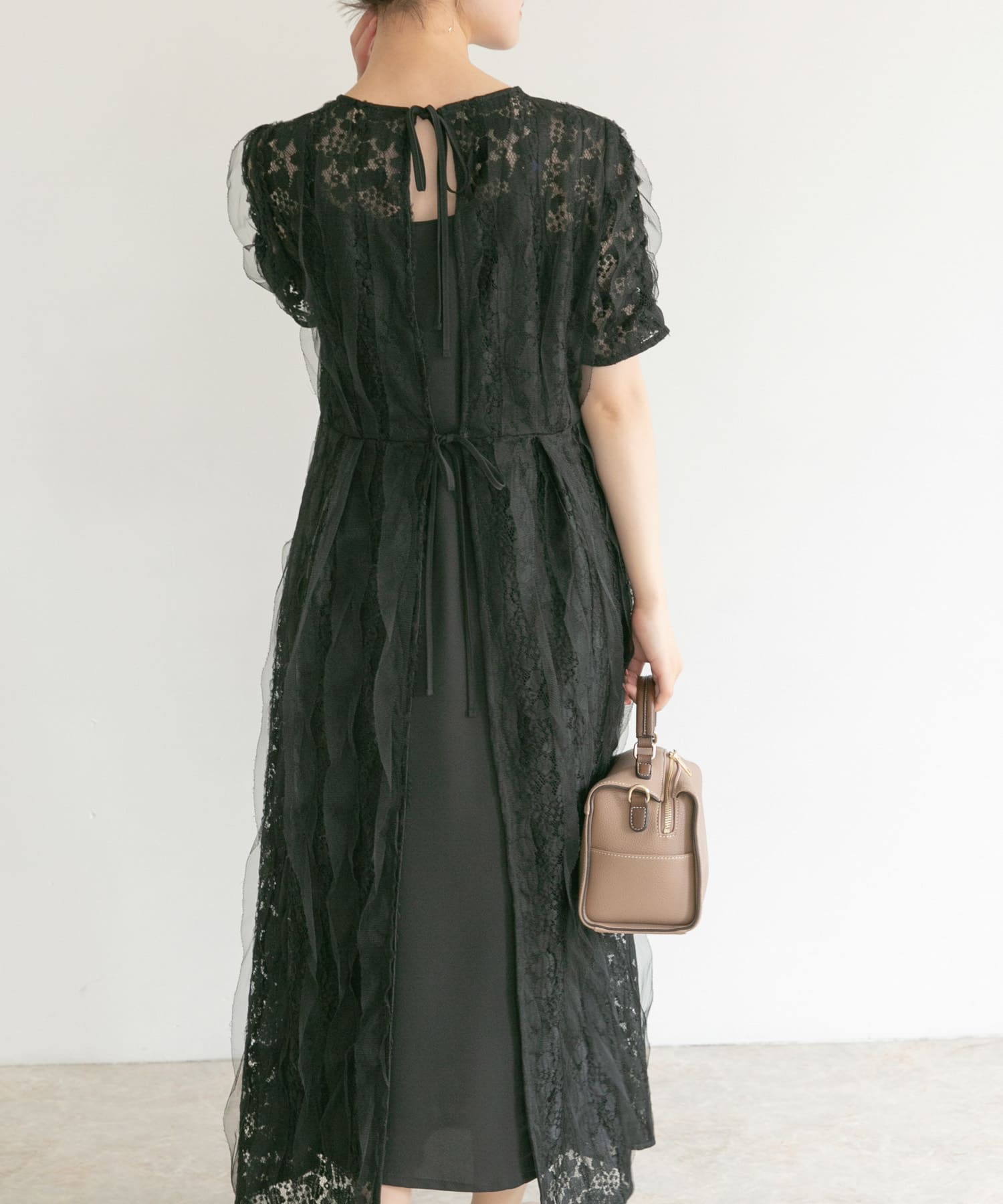 kaene　リボンチュールエプロンドレス black 38