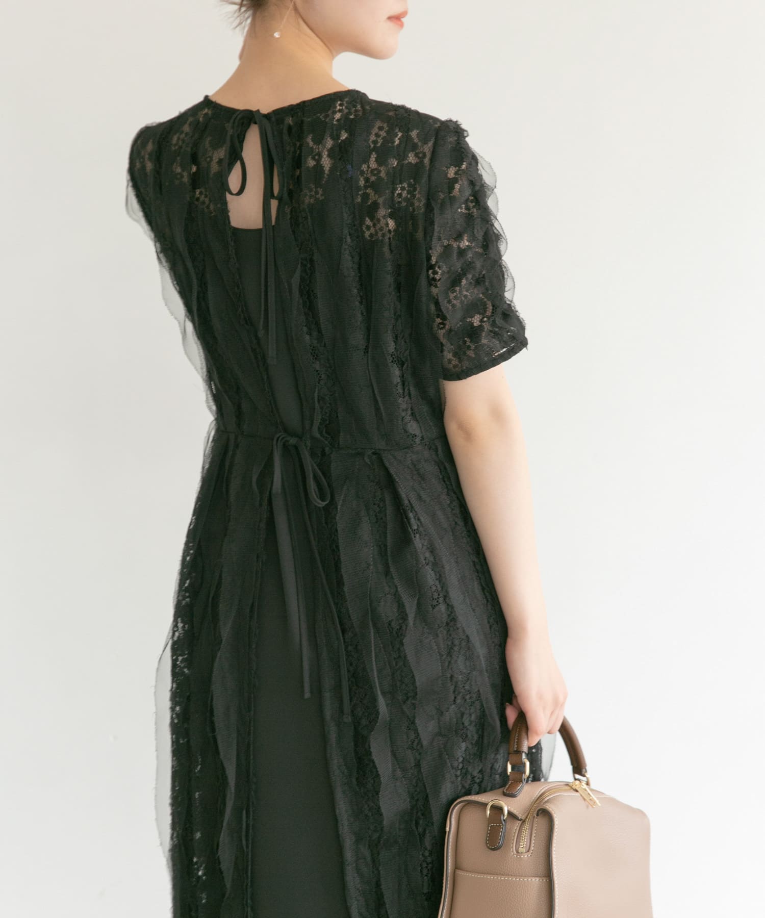 kaene　リボンチュールエプロンドレス black 38