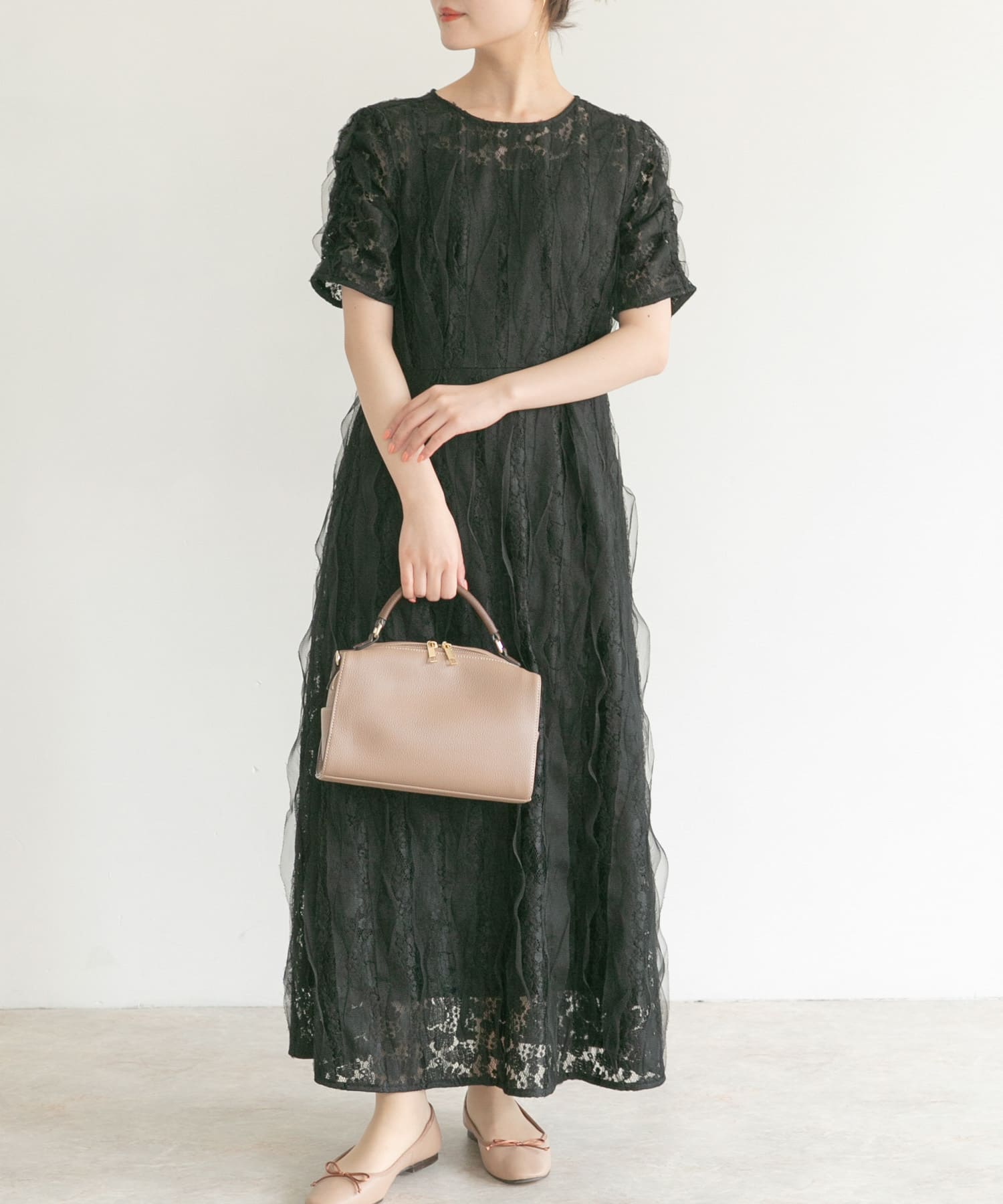 kaene　リボンチュールエプロンドレス black 38