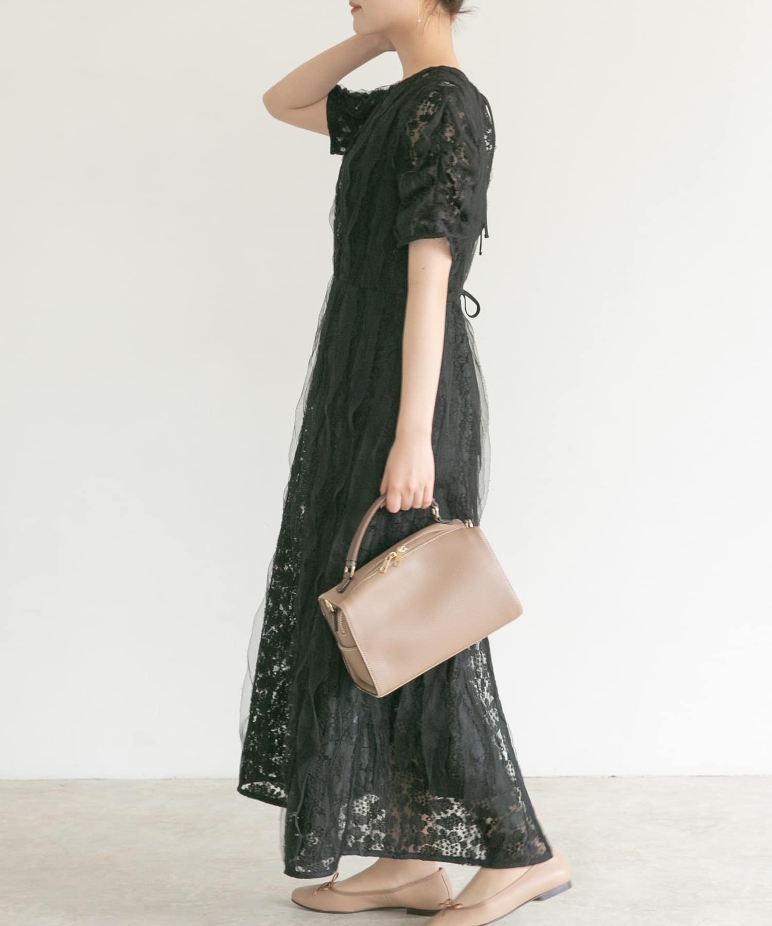 kaene　リボンチュールエプロンドレス black 38