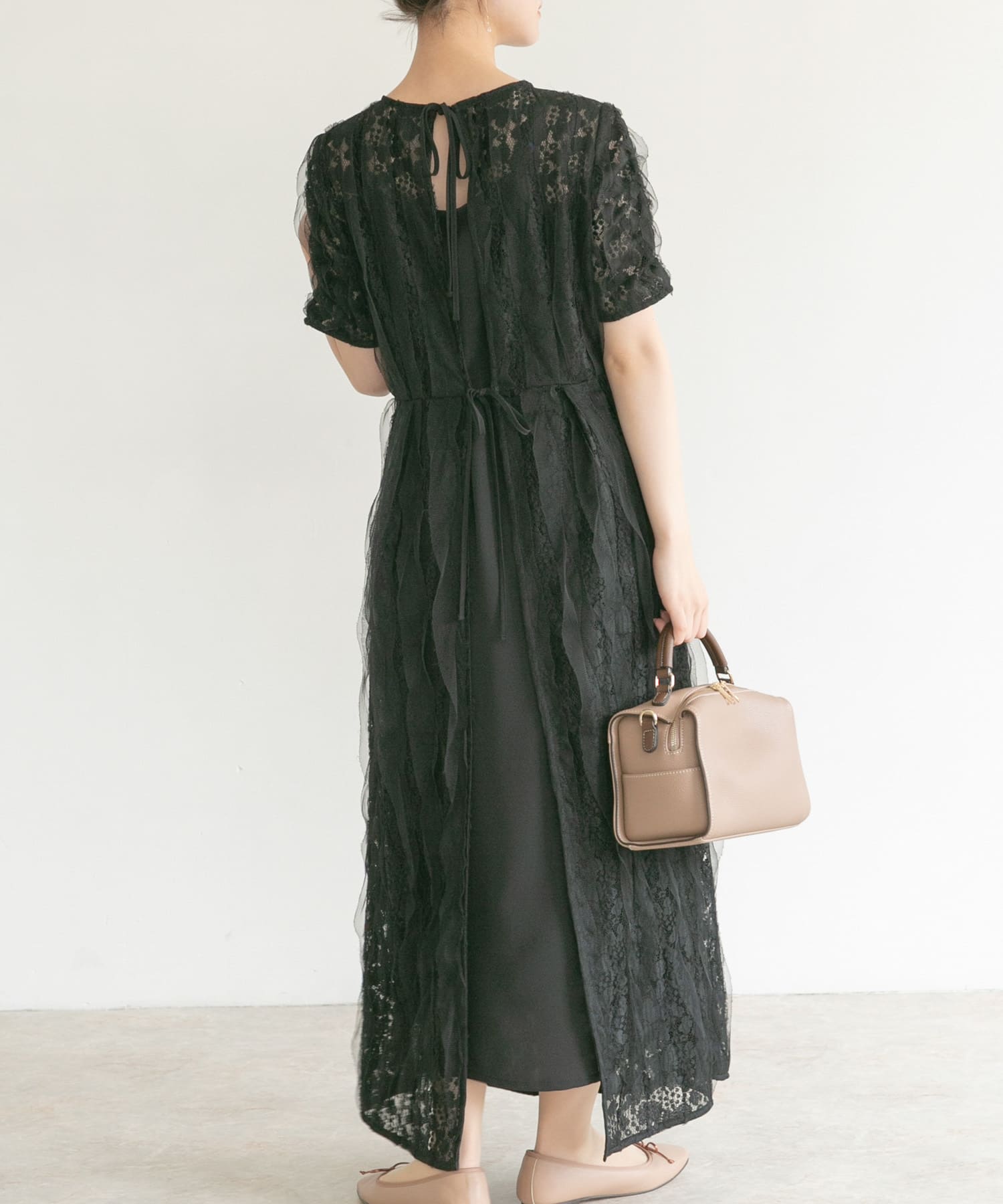 kaene　リボンチュールエプロンドレス black 38