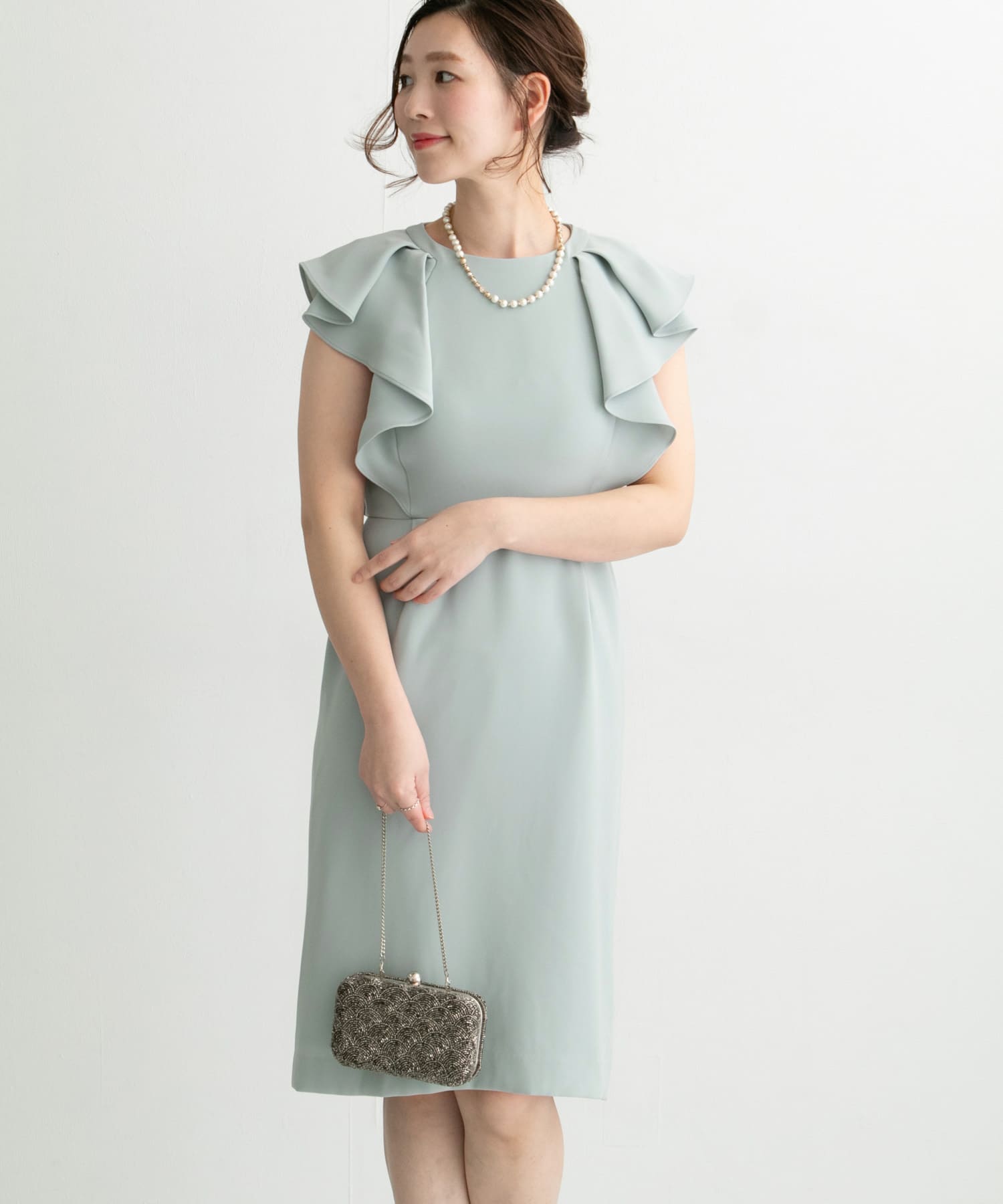 変形フリルコクーンドレス MINT FREE