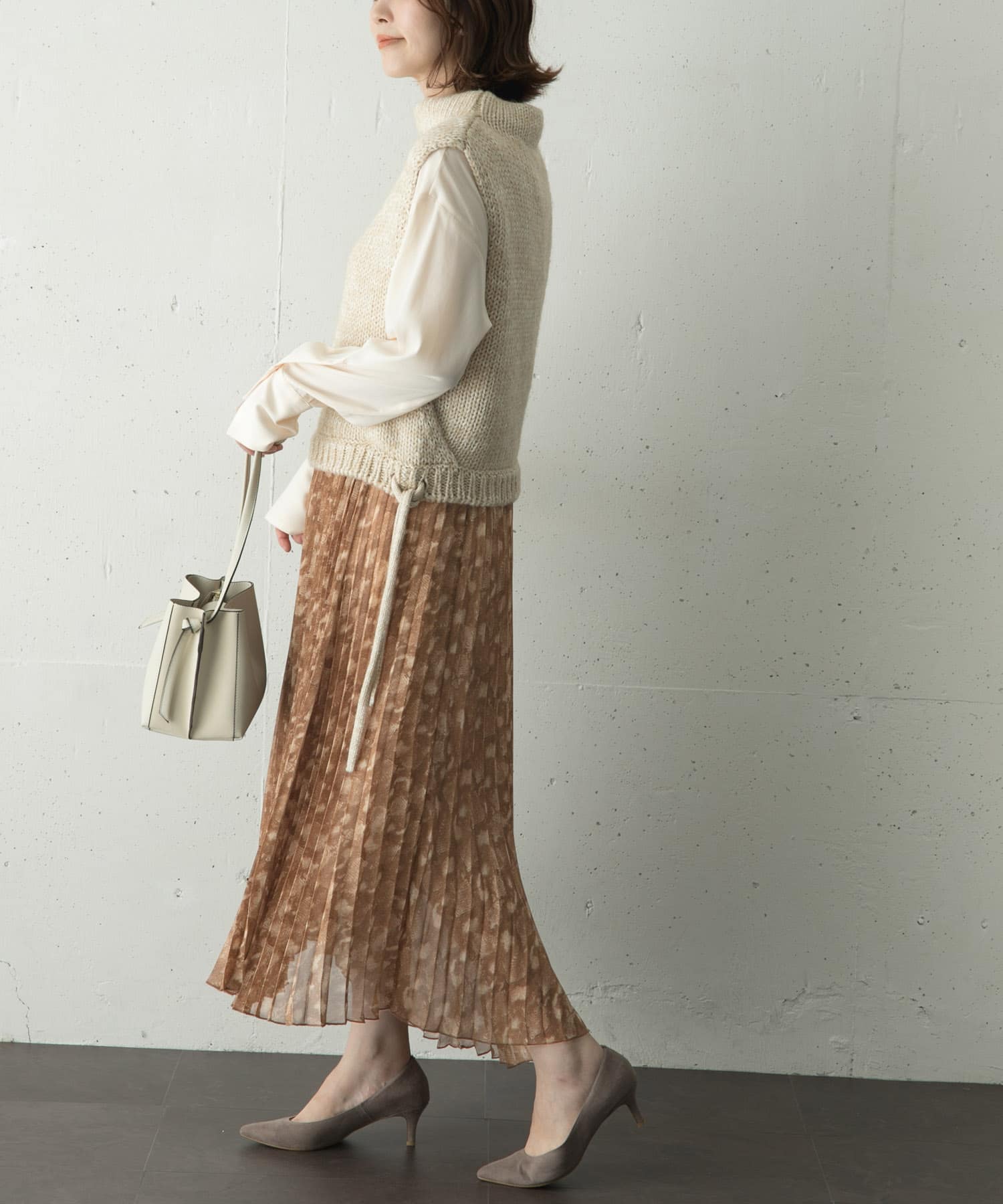 スネークプリントプリーツスカート∴ BEIGE FREE