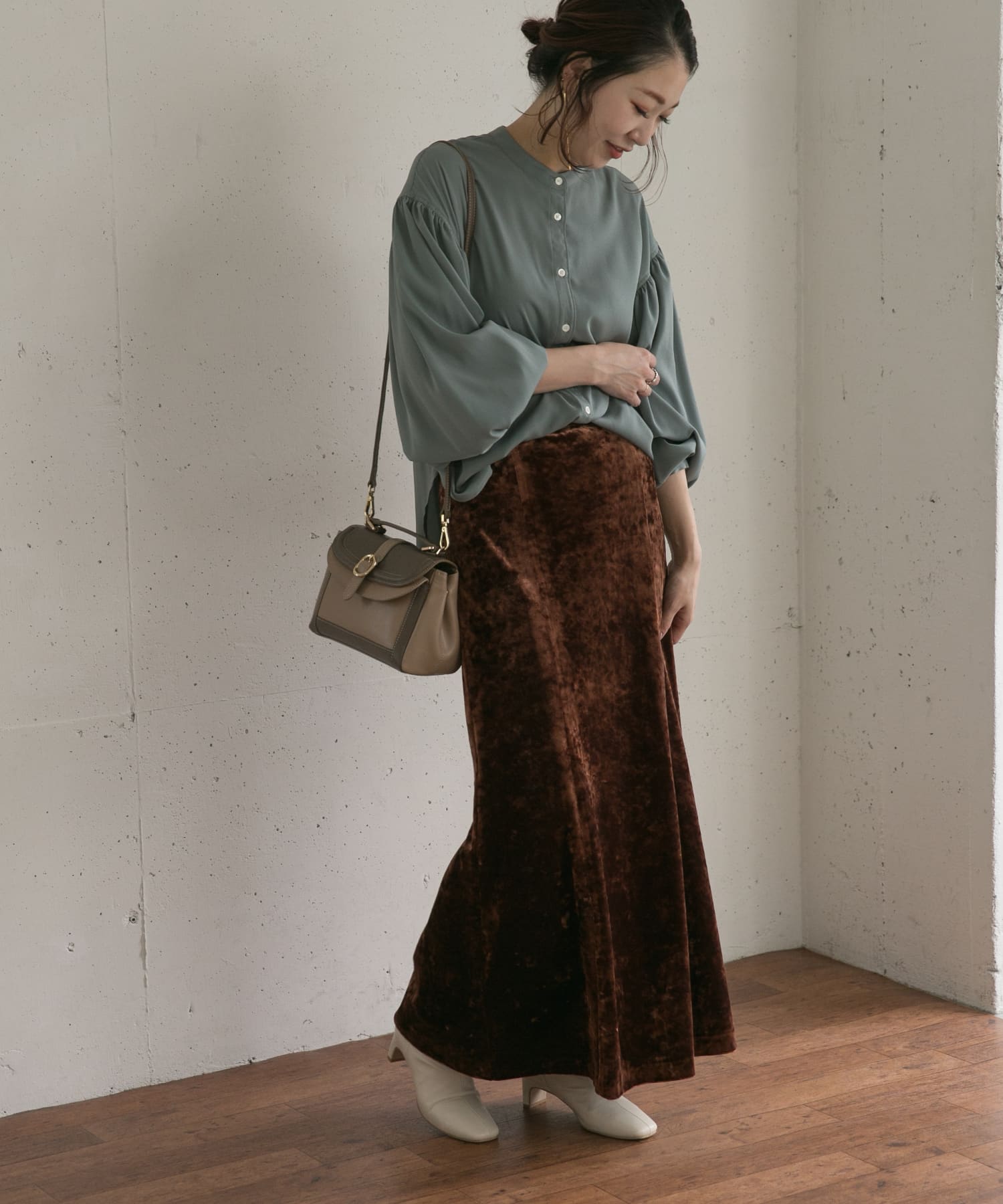 ベロアマーメイドスカート BROWN 36