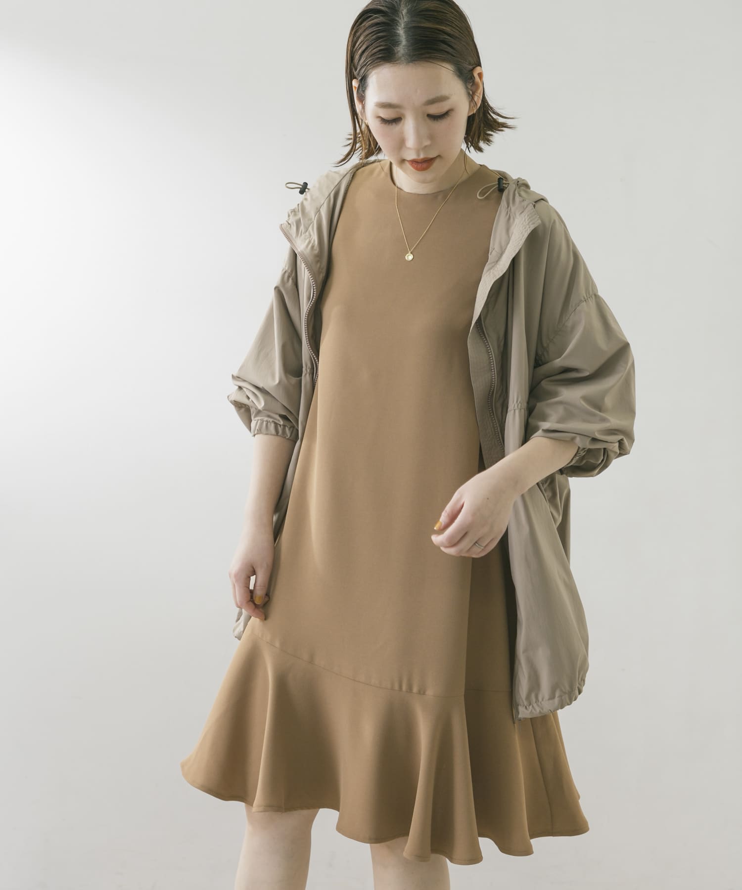 F by ROSSO　ジョーゼット裾フレアワンピース∴ BEIGE FREE