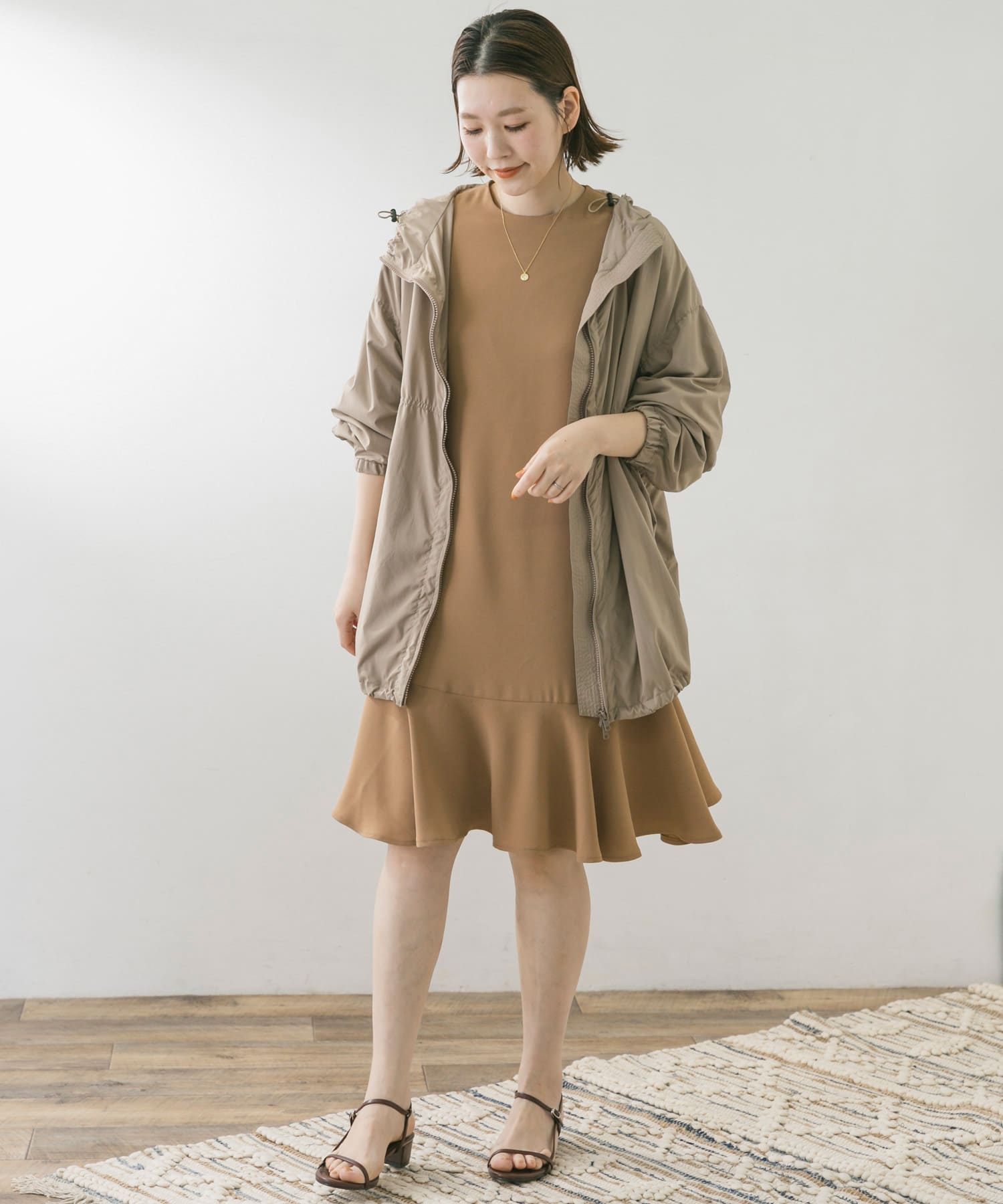 F by ROSSO　ジョーゼット裾フレアワンピース∴ BEIGE FREE