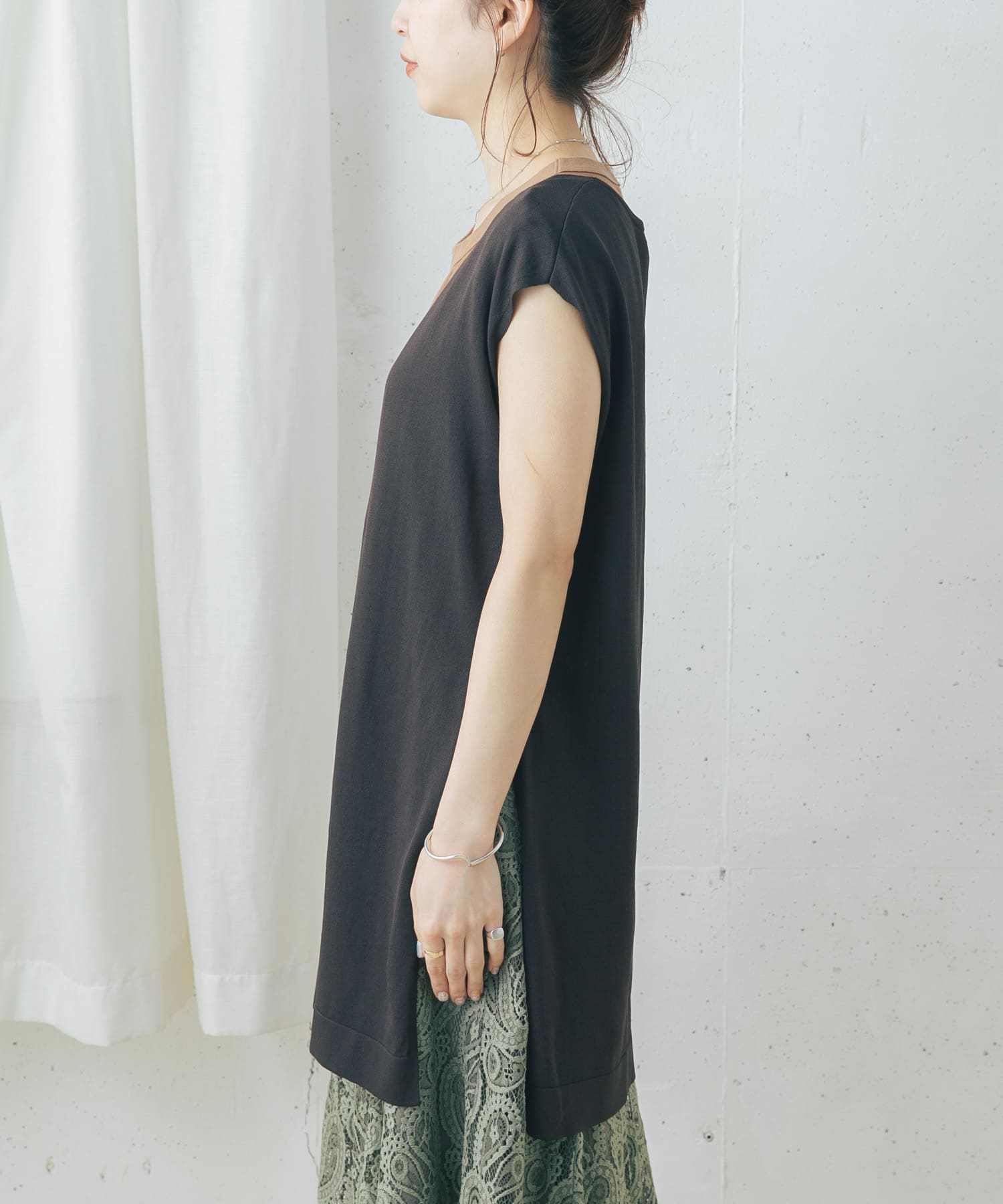 チュニックニットベスト D/BROWN FREE