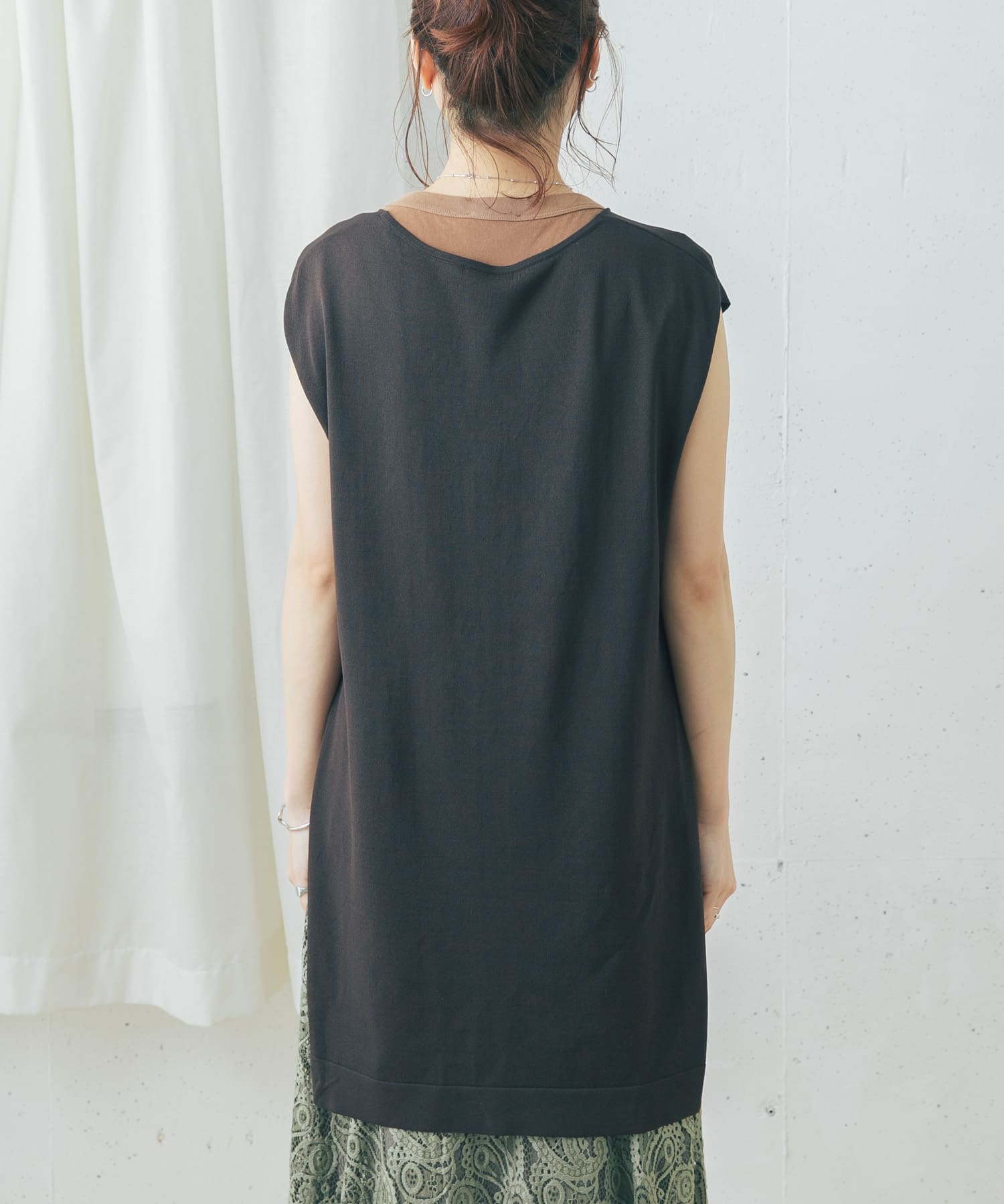 チュニックニットベスト D/BROWN FREE