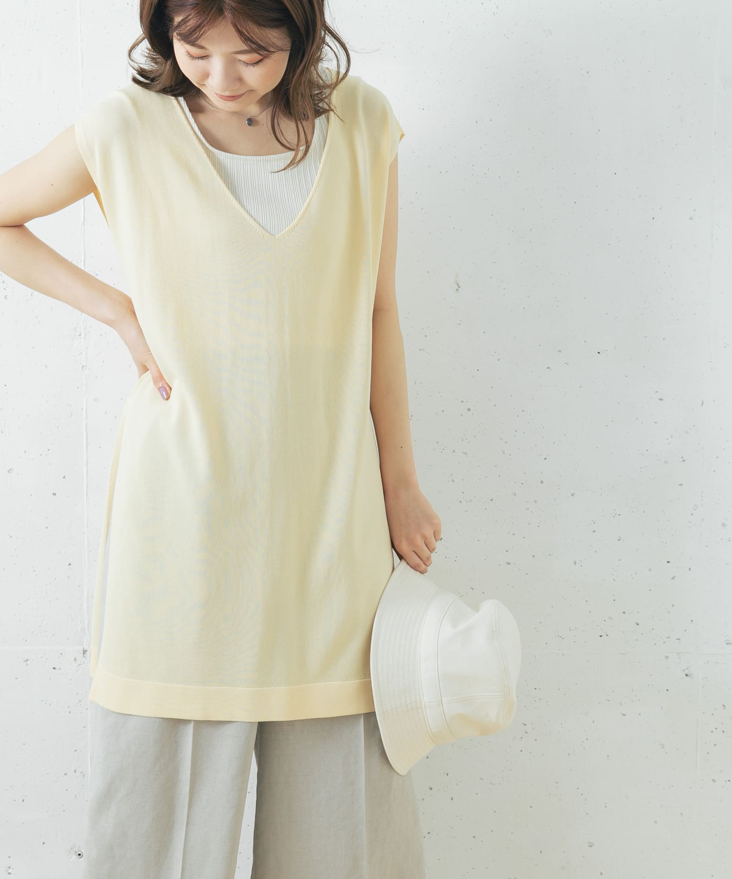 チュニックニットベスト IVORY FREE