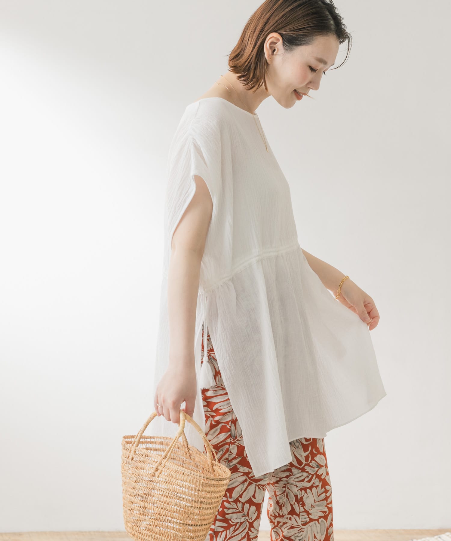 F by ROSSO　ウエストギャザーオーバーブラウス