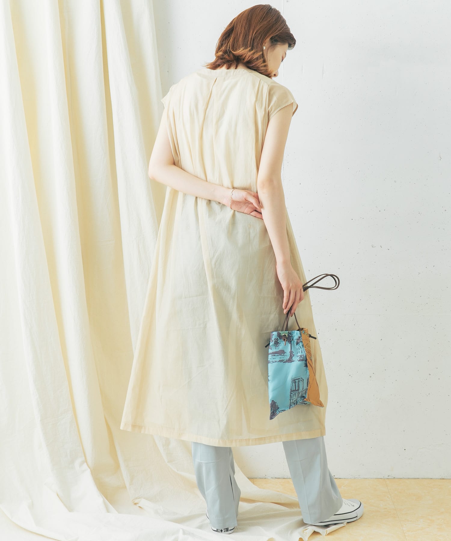 コットンシルクフレンチガウンワンピース BEIGE FREE