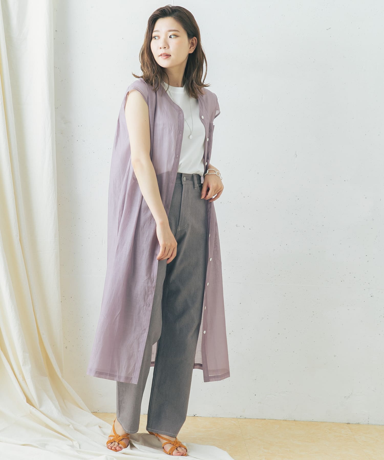 コットンシルクフレンチガウンワンピース PURPLE FREE