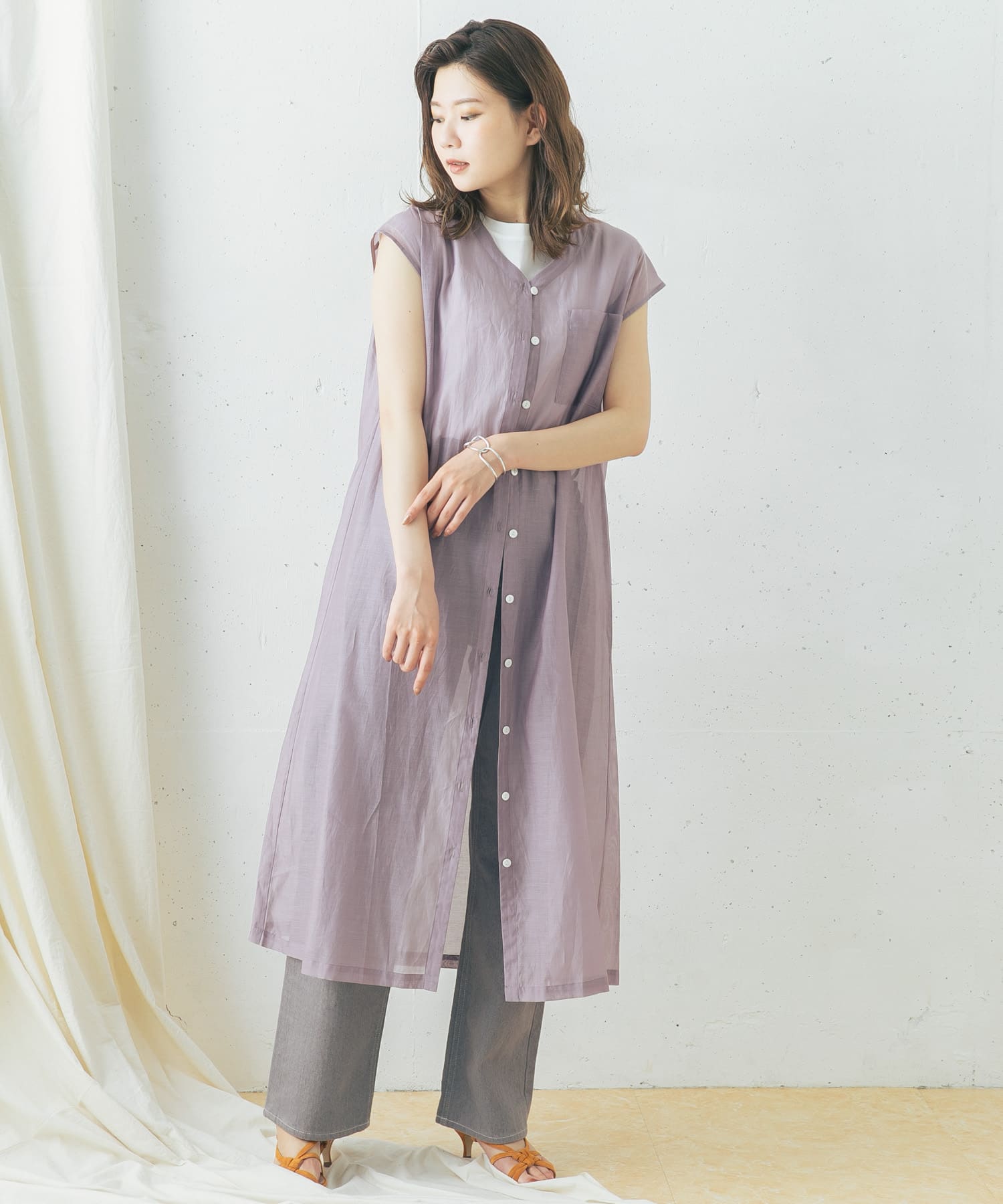 コットンシルクフレンチガウンワンピース PURPLE FREE