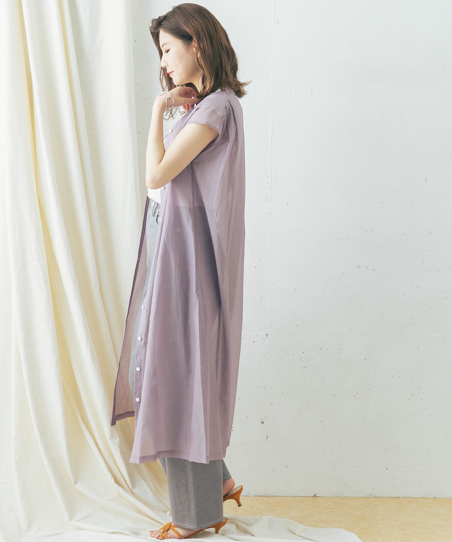 コットンシルクフレンチガウンワンピース PURPLE FREE