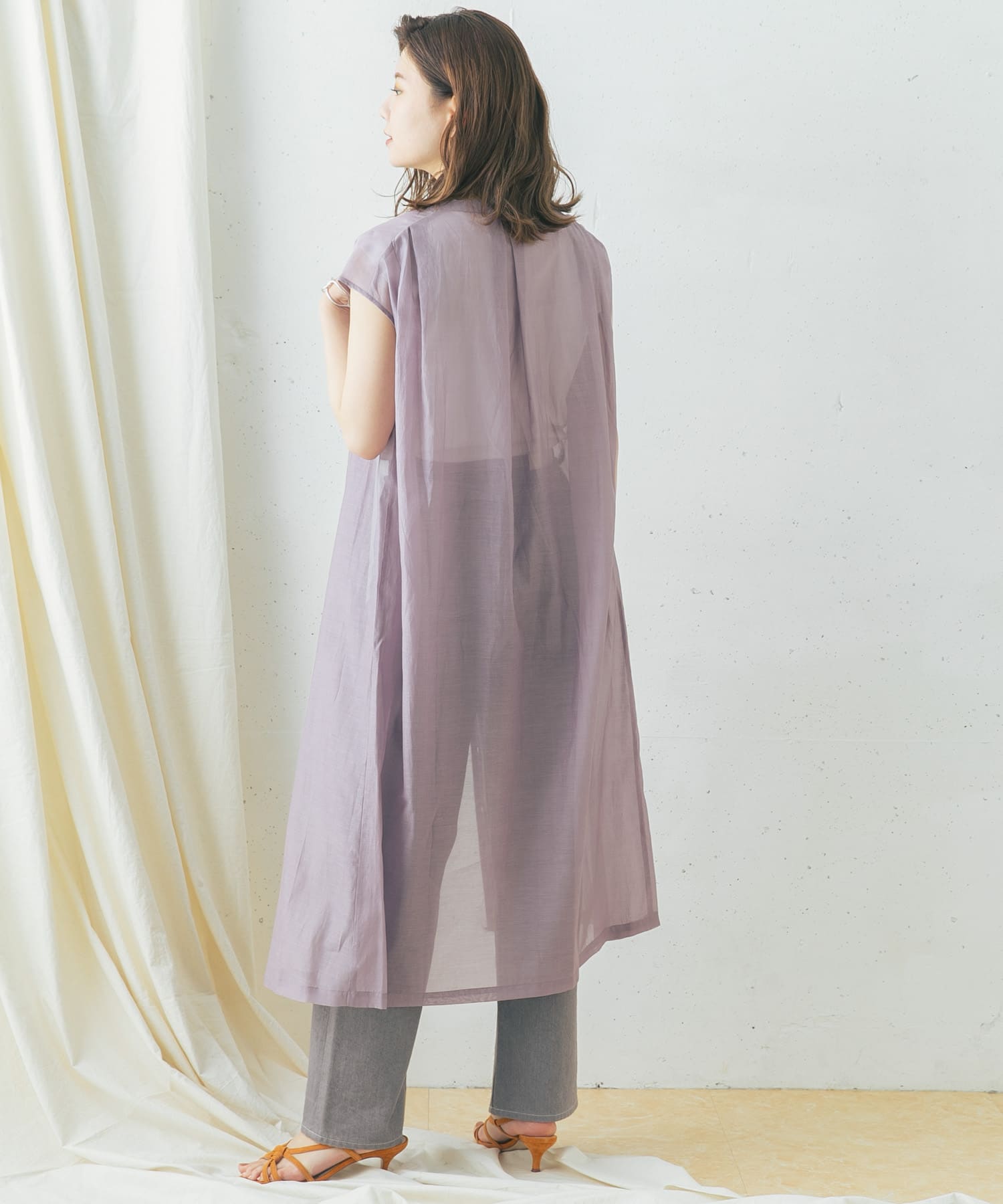 コットンシルクフレンチガウンワンピース PURPLE FREE