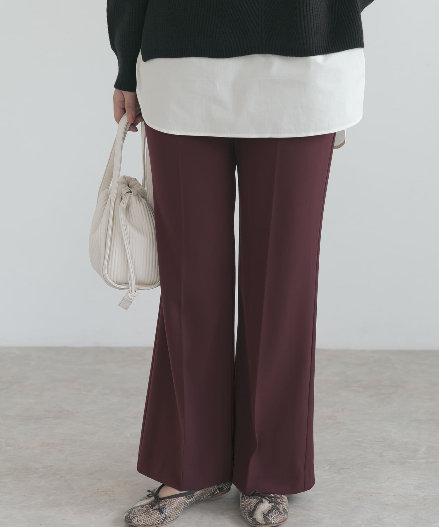 ハイウエストセミフレアパンツ BURGUNDY 36