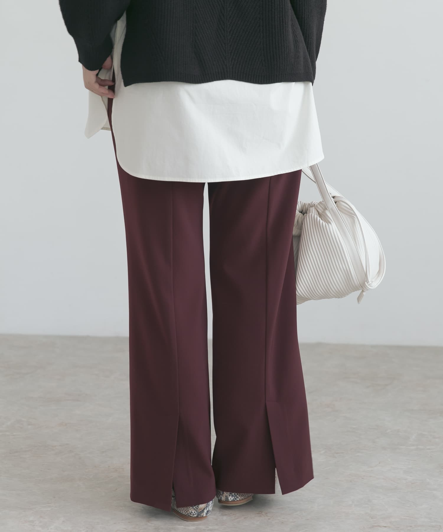 ハイウエストセミフレアパンツ BURGUNDY 36