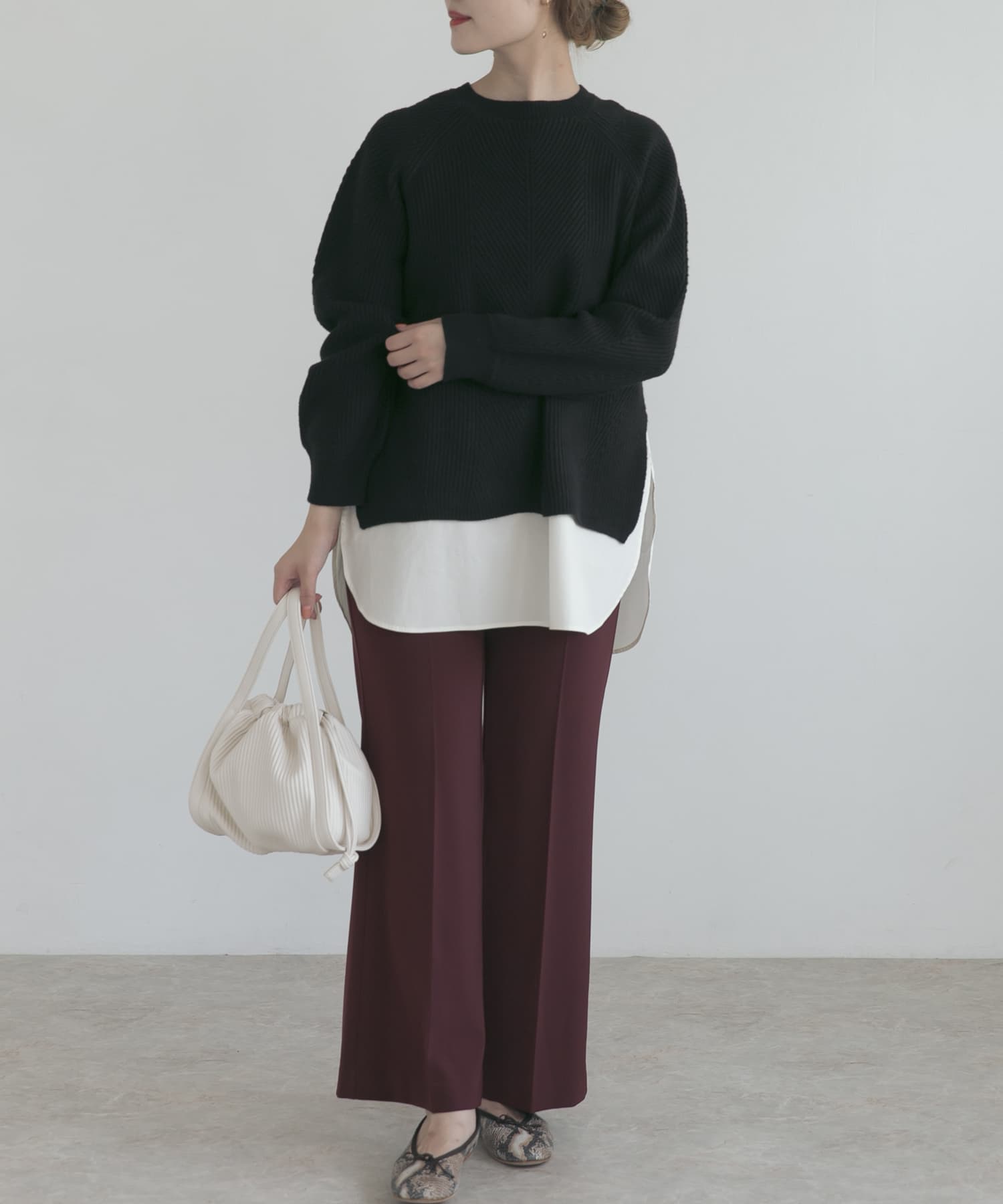 ハイウエストセミフレアパンツ BURGUNDY 36