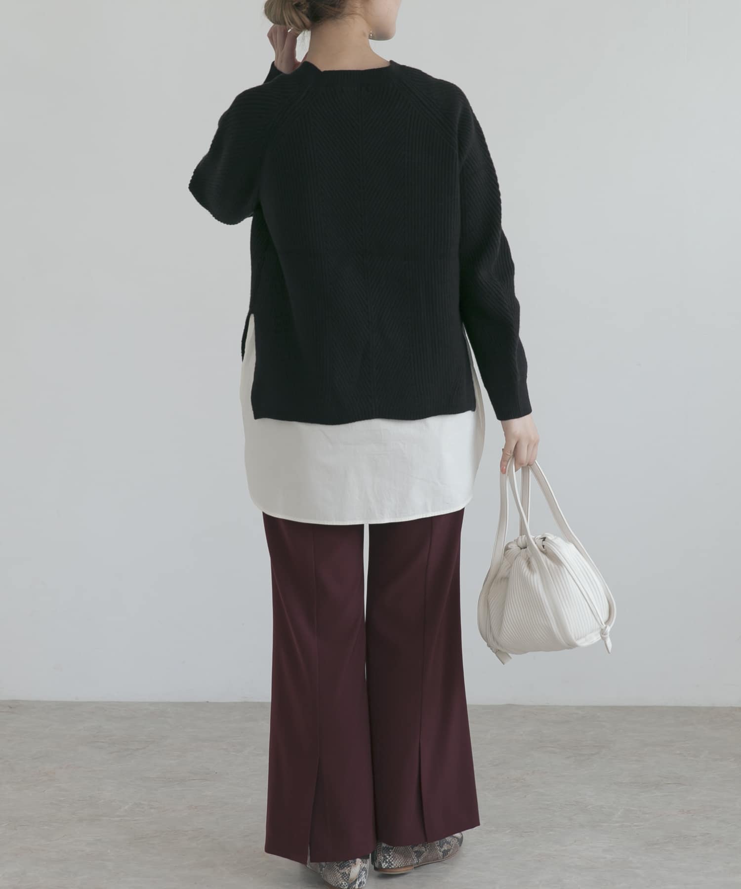 ハイウエストセミフレアパンツ BURGUNDY 36