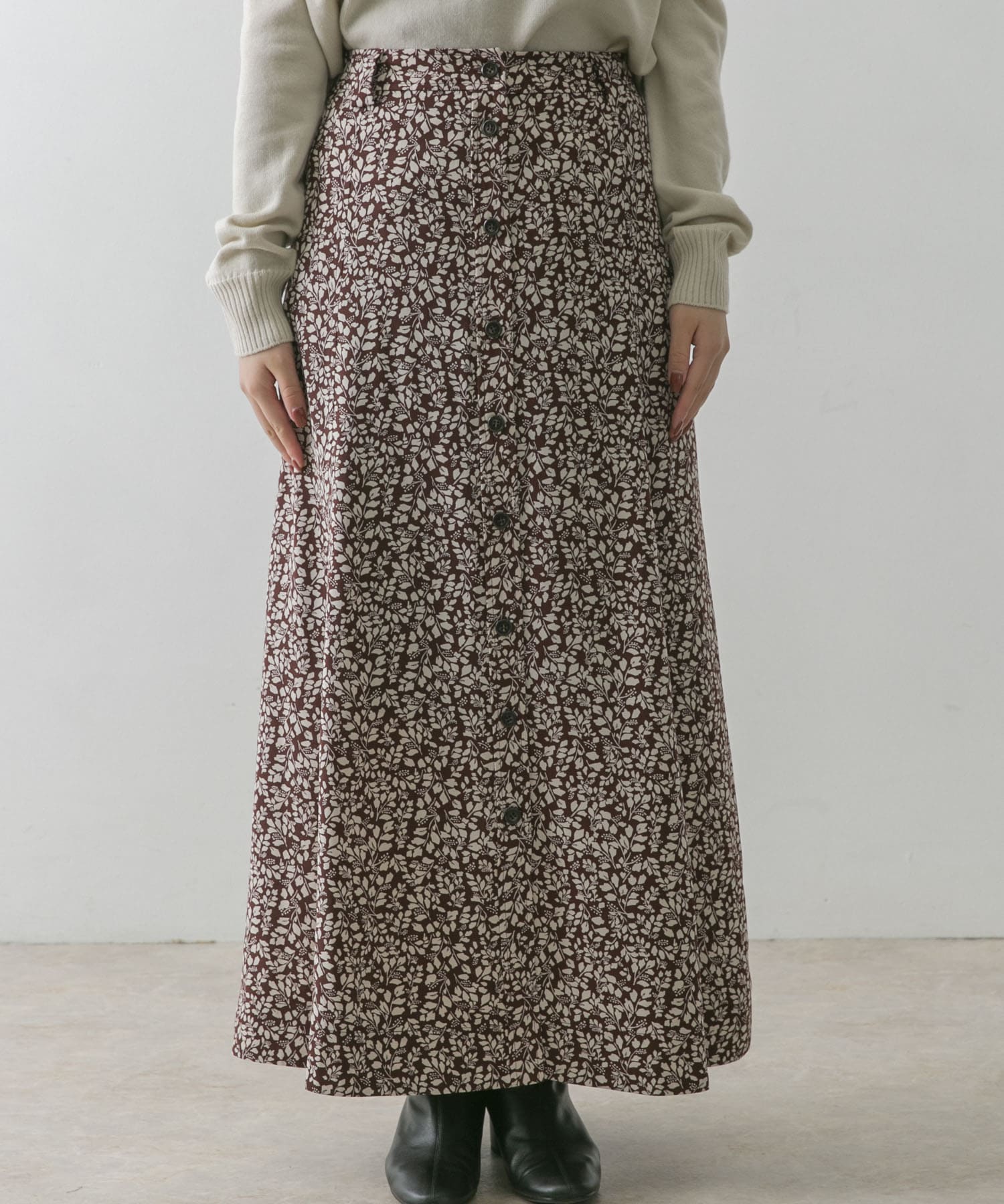フロント釦ナロースカート BROWN 36