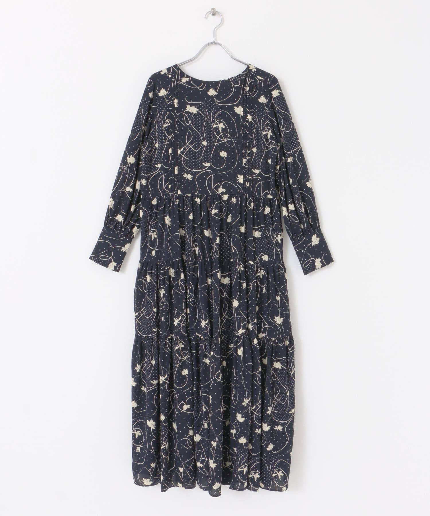 フラワープリントティアードワンピース NAVY FREE
