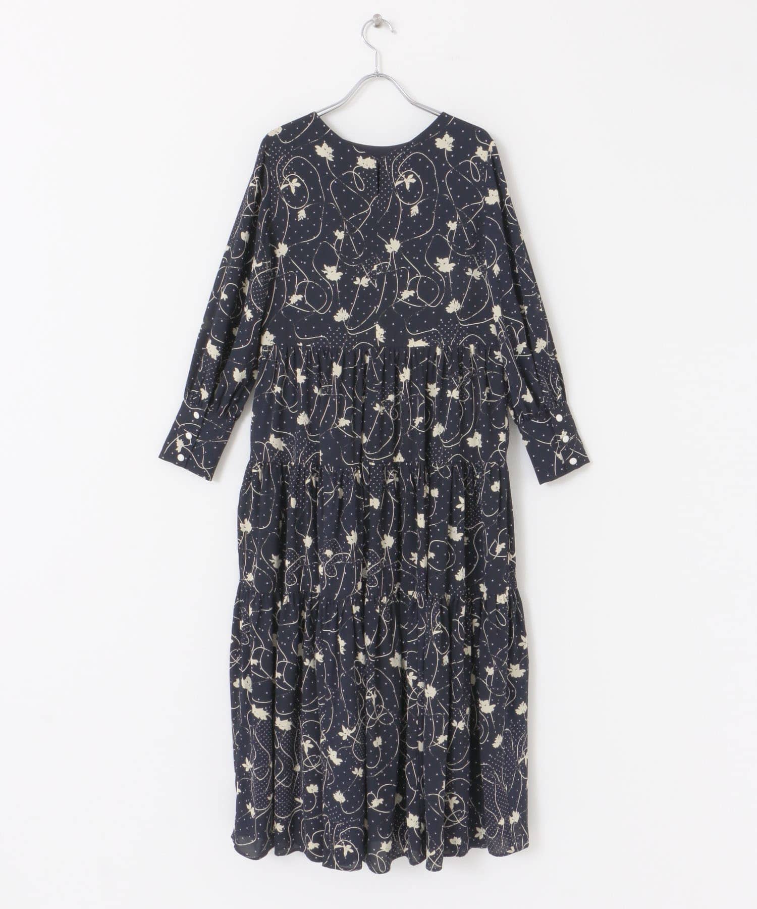 フラワープリントティアードワンピース NAVY FREE