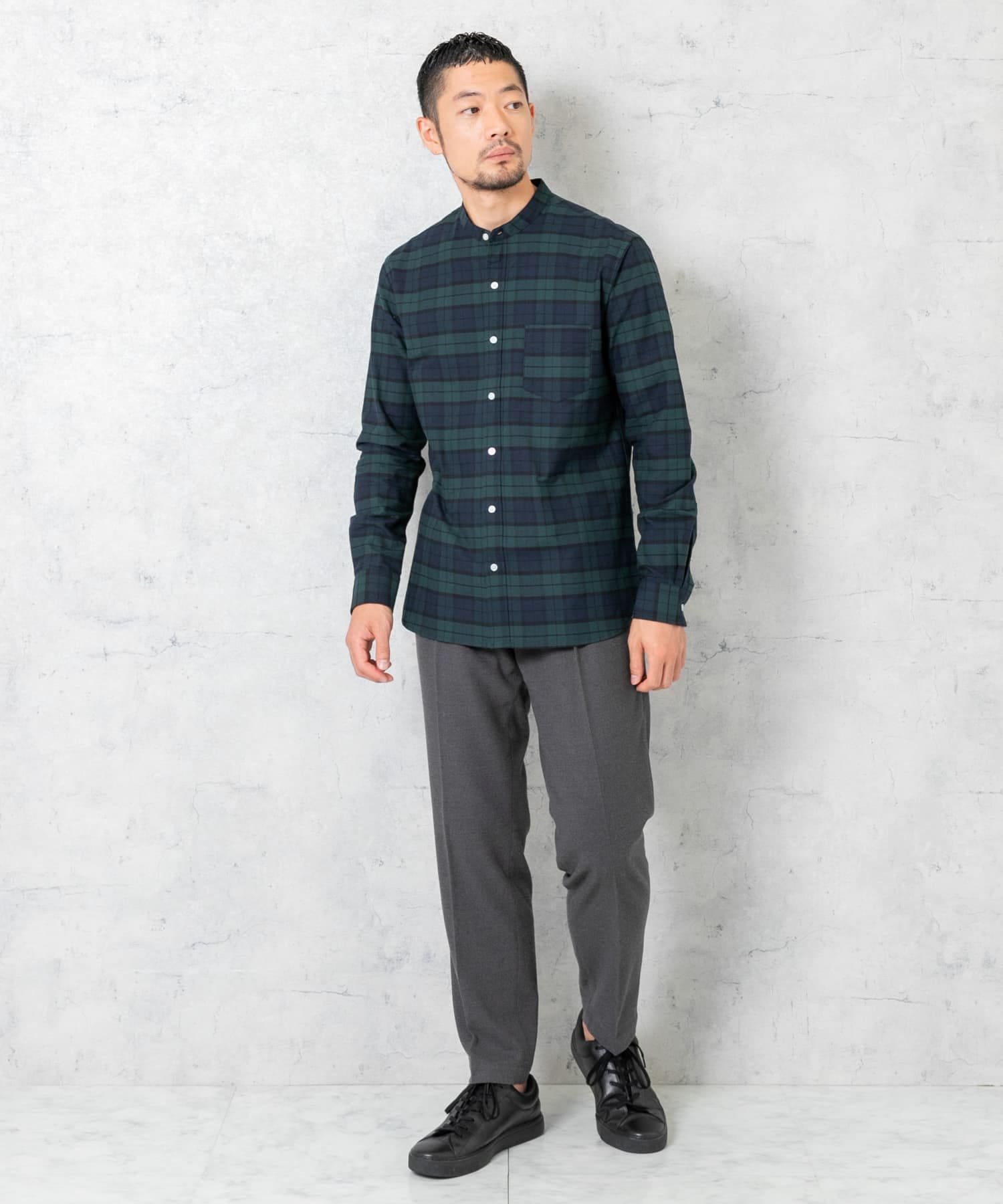 『WEB限定』『XXLサイズあり』『抗菌/消臭』ハイパフォーマンスオックスバンドカラーシャツ BLK WATCH M