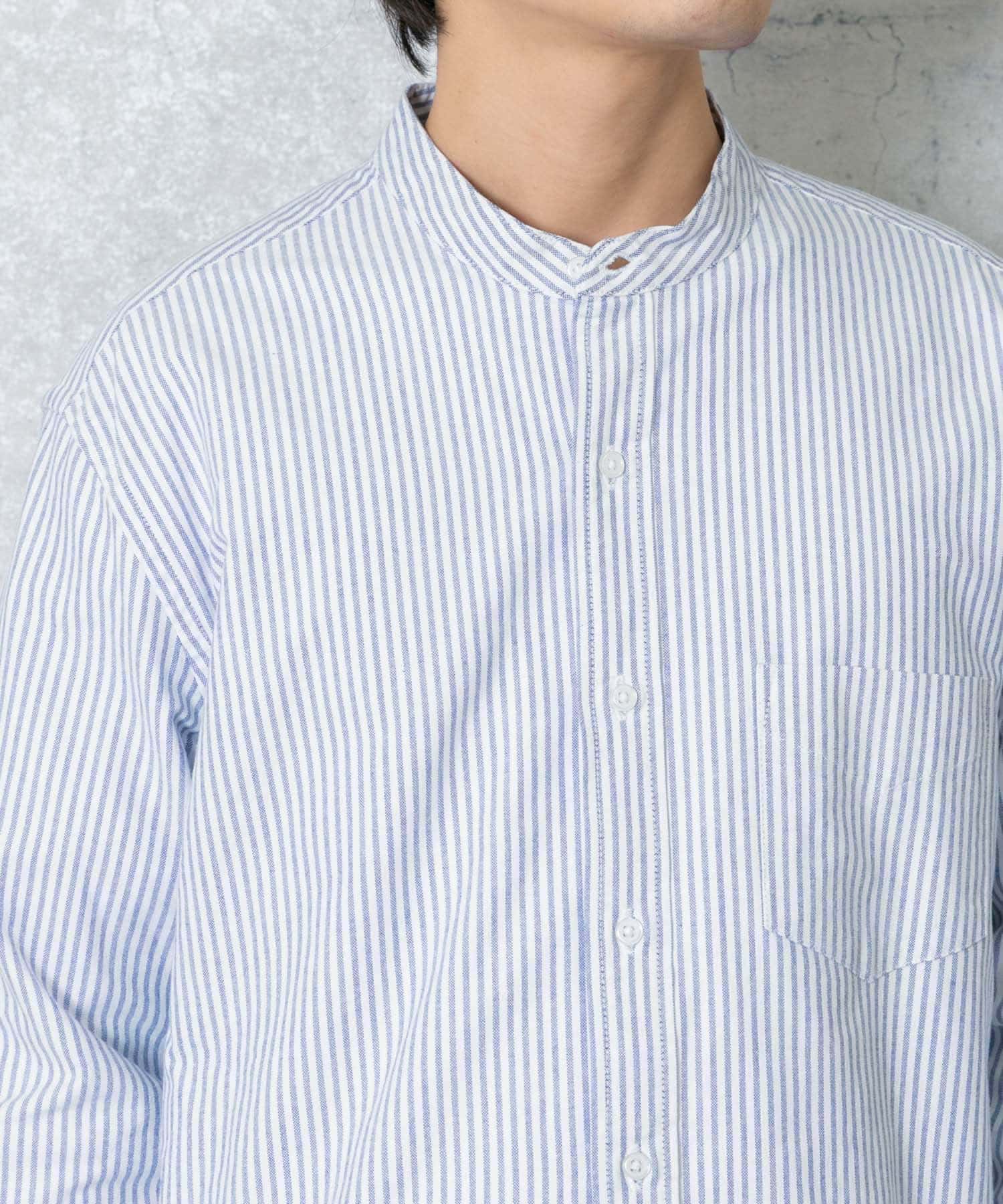 『WEB限定』『XXLサイズあり』『抗菌/消臭』ハイパフォーマンスオックスバンドカラーシャツ SAX STRIPE S