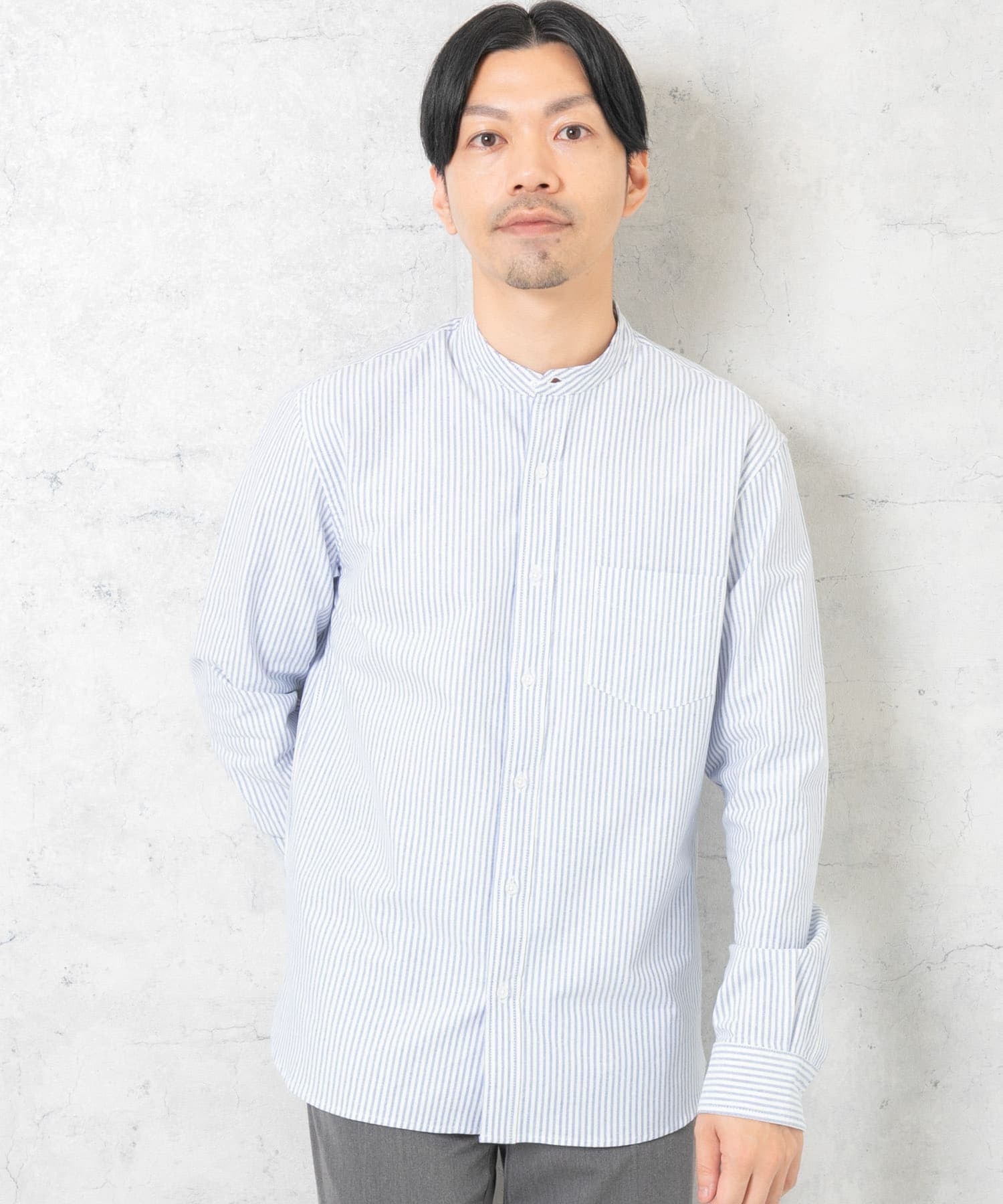 『WEB限定』『XXLサイズあり』『抗菌/消臭』ハイパフォーマンスオックスバンドカラーシャツ SAX STRIPE S