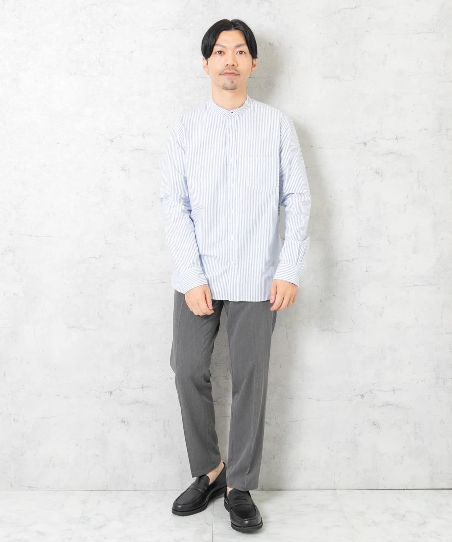 『WEB限定』『XXLサイズあり』『抗菌/消臭』ハイパフォーマンスオックスバンドカラーシャツ SAX STRIPE M