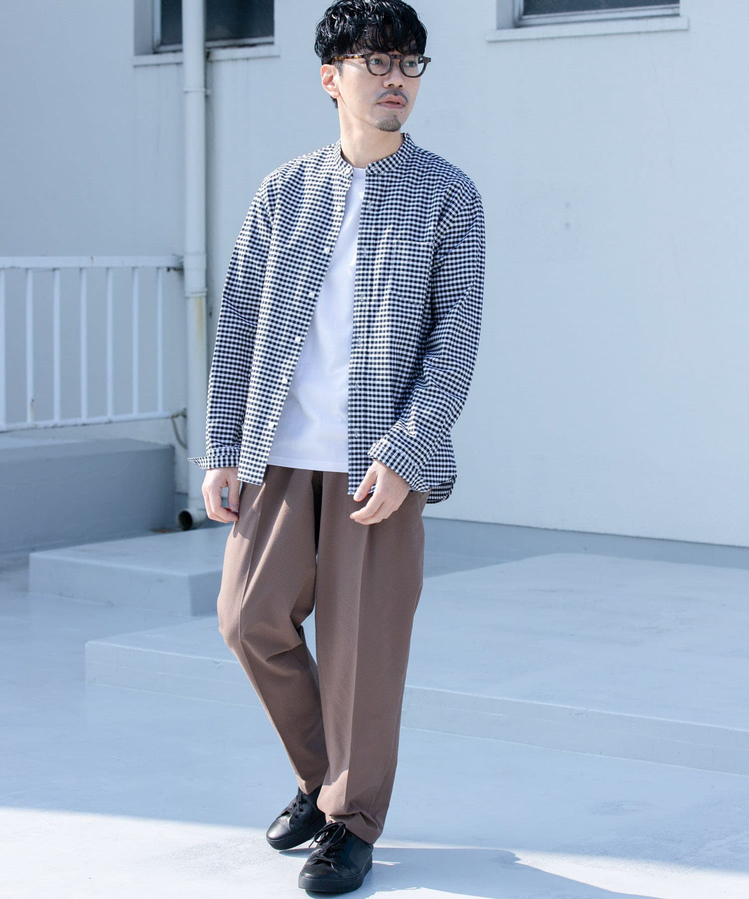 『WEB限定』『XXLサイズあり』『抗菌/消臭』ハイパフォーマンスオックスバンドカラーシャツ BLK CHECK M