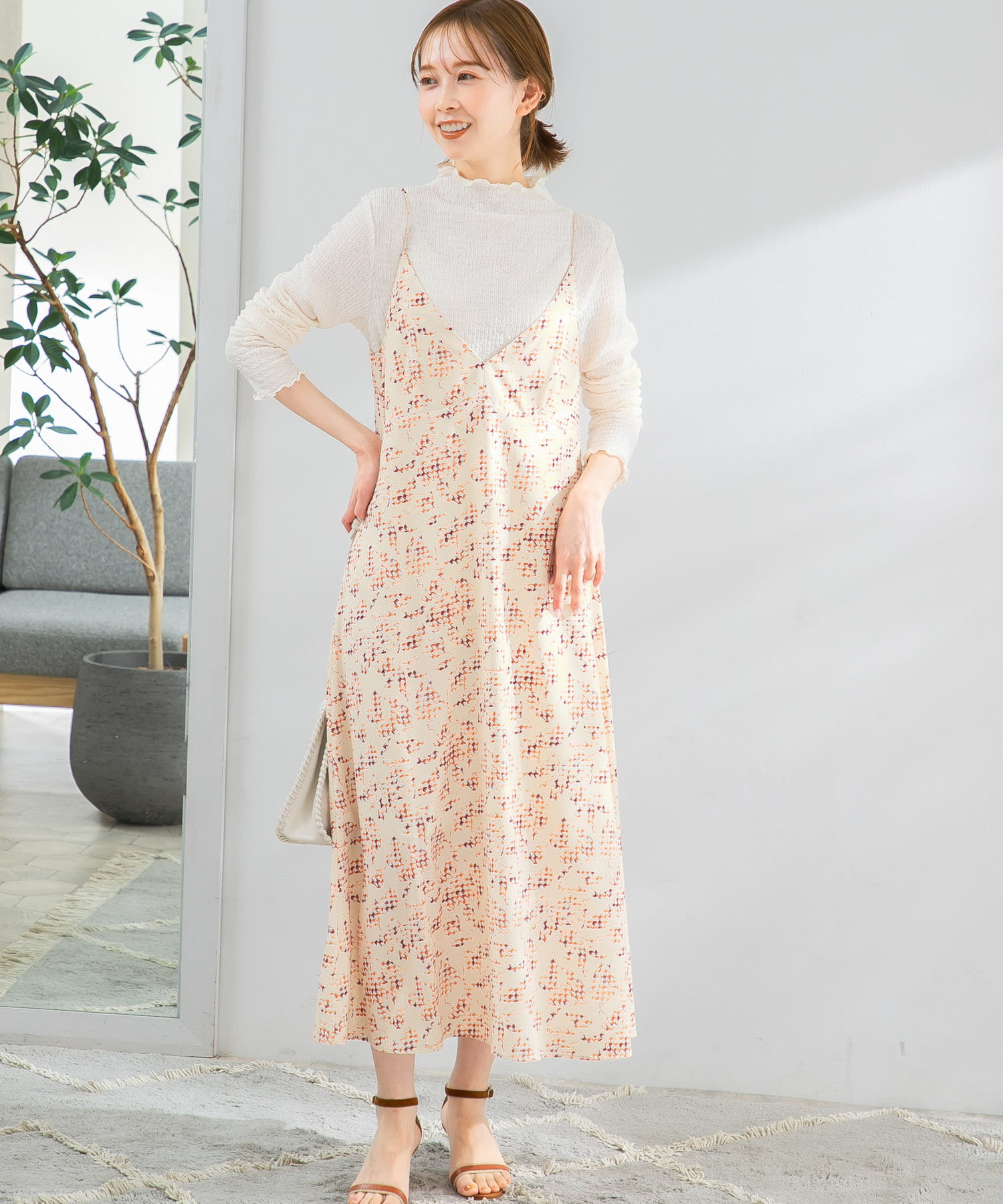 ミックスリーフプリントキャミドレス