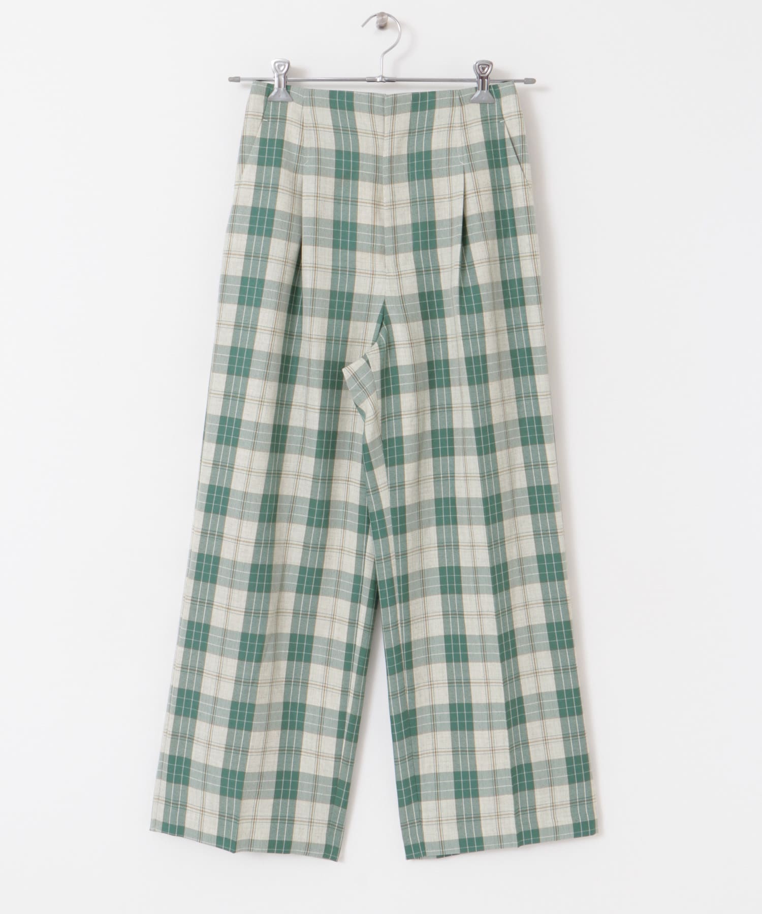 カラーチェックワイドパンツ GREEN 38