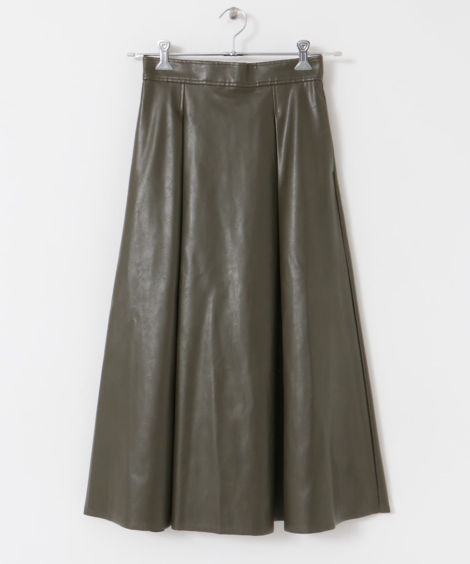 ウォッシャブルフェイクレザーフレアスカート KHK.BROWN FREE