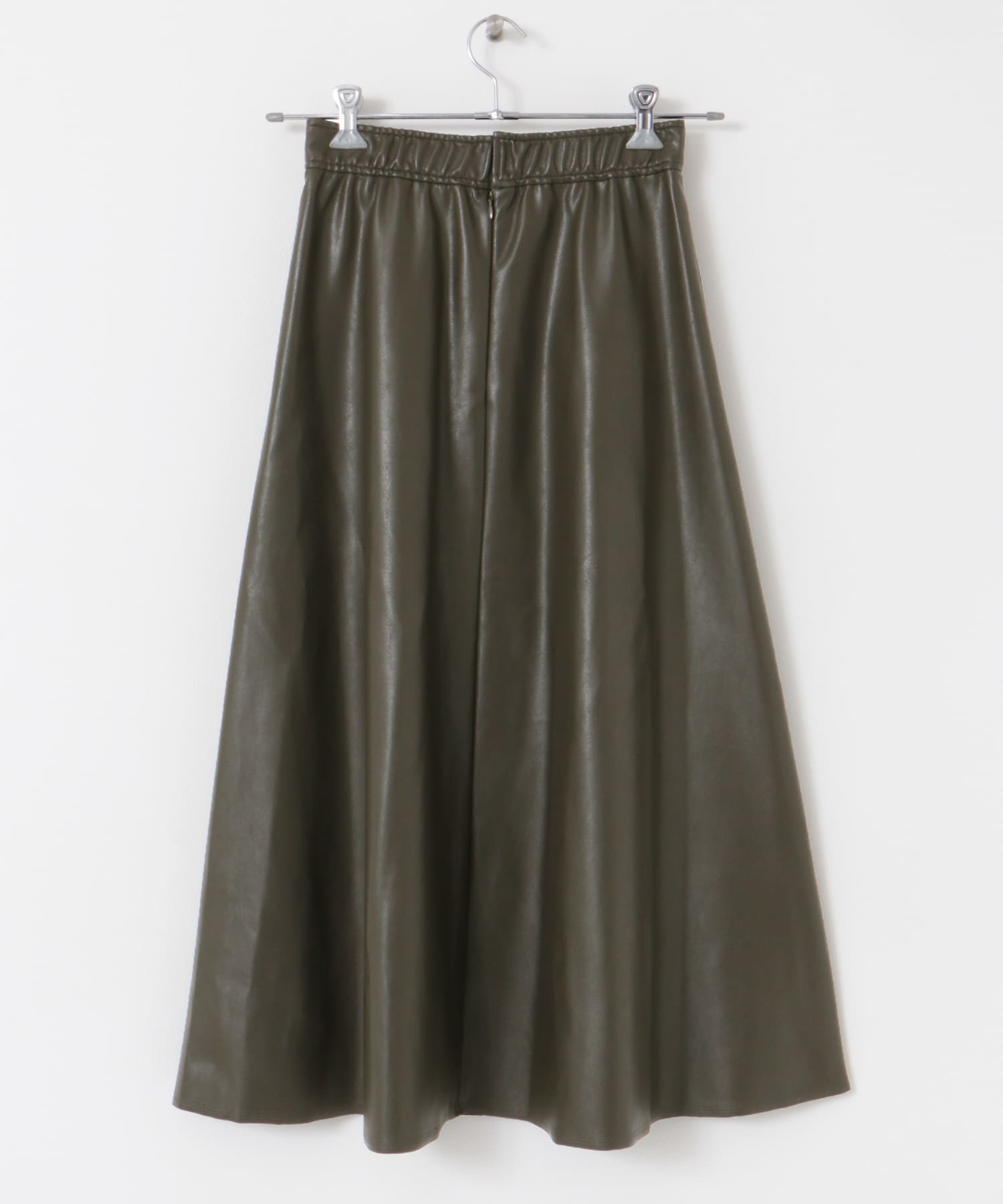 ウォッシャブルフェイクレザーフレアスカート KHK.BROWN FREE