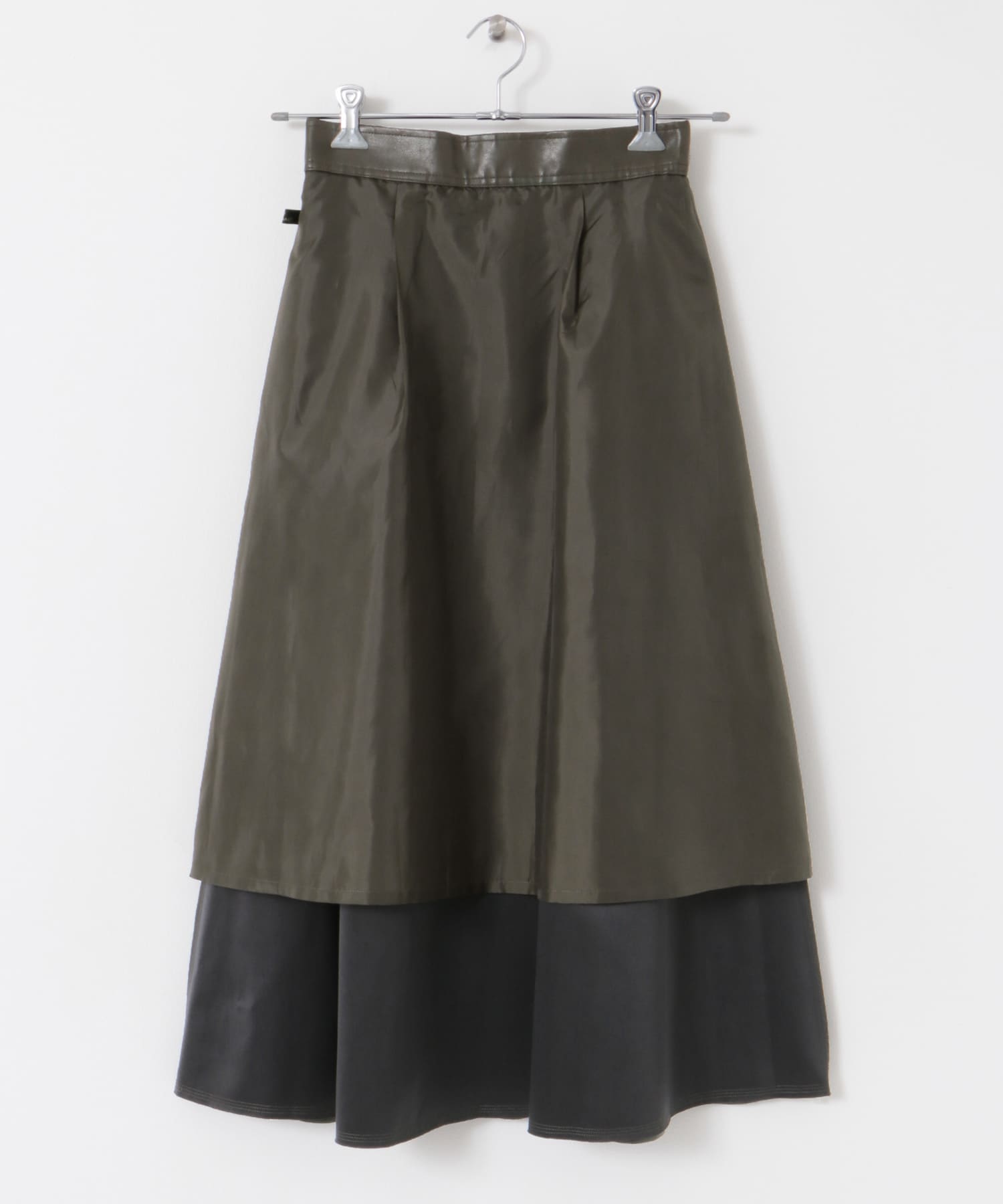 ウォッシャブルフェイクレザーフレアスカート KHK.BROWN FREE