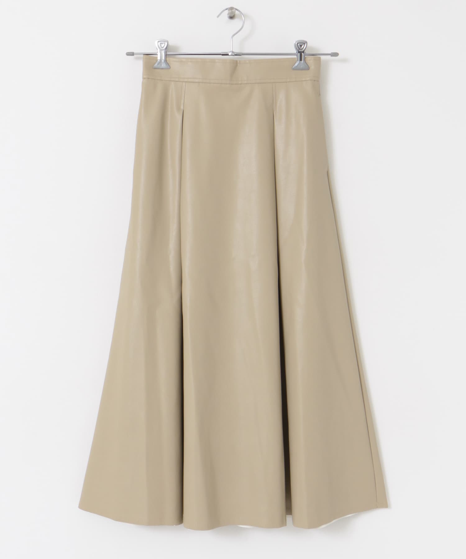 ウォッシャブルフェイクレザーフレアスカート L.BEIGE FREE