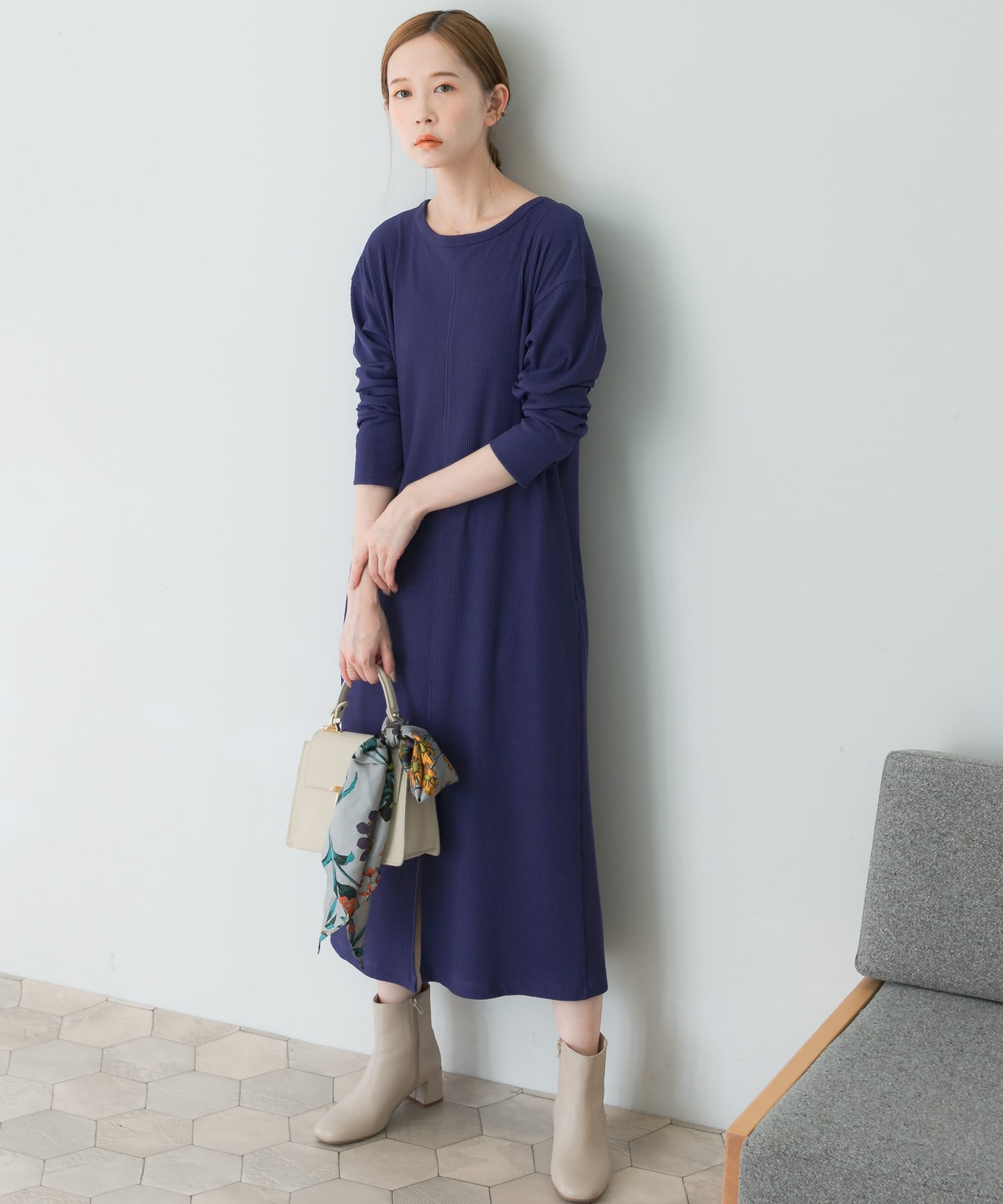 2wayネックリブカットソーワンピース