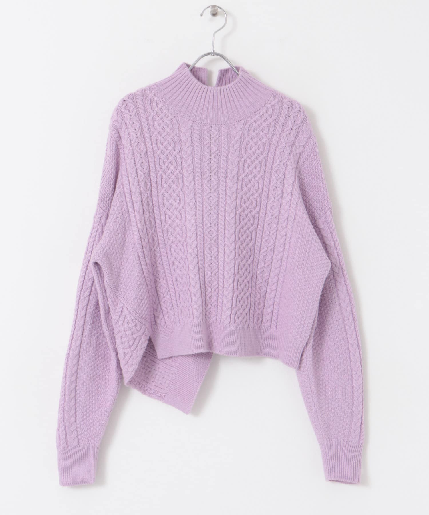柄編みアシメヘムニット lilac FREE