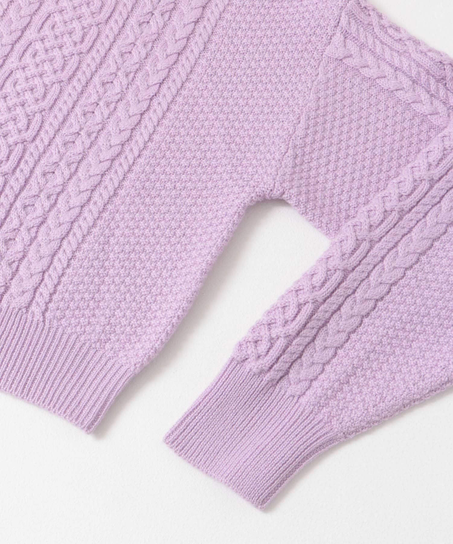 柄編みアシメヘムニット lilac FREE