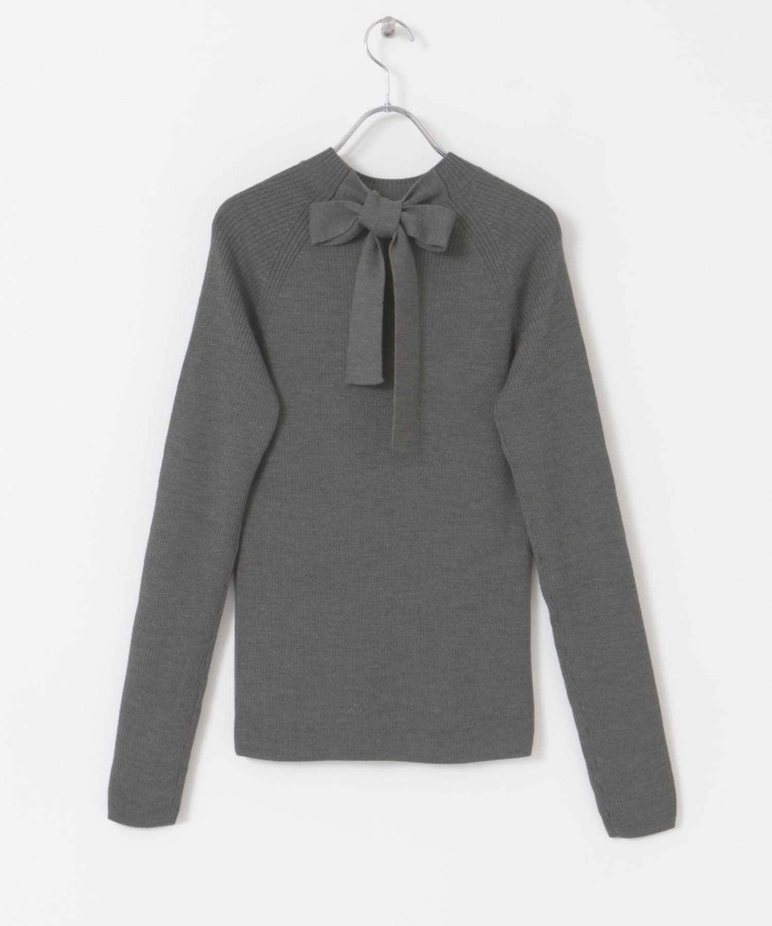 バックリボンハイネックリブニット GRAY FREE