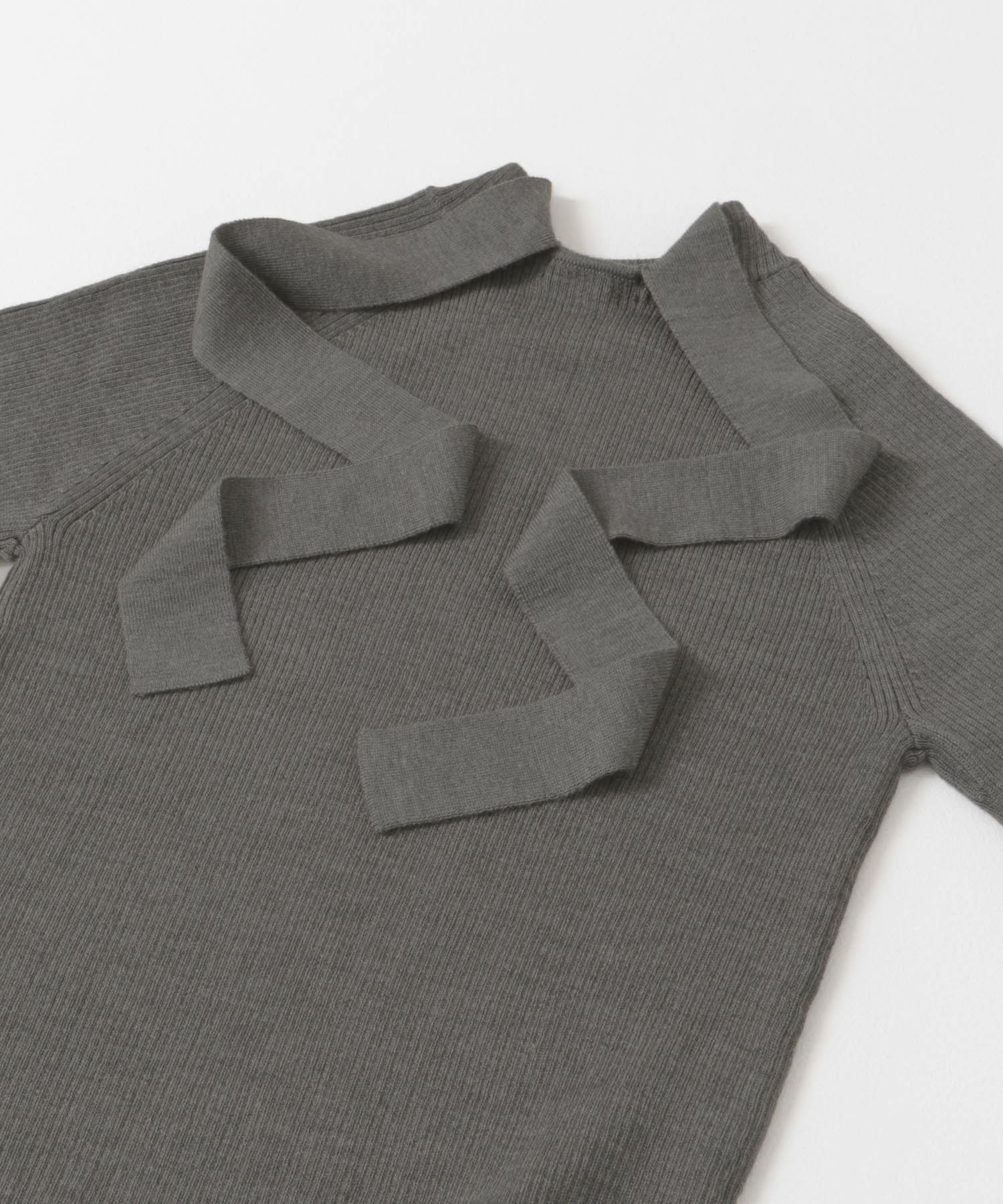 バックリボンハイネックリブニット GRAY FREE