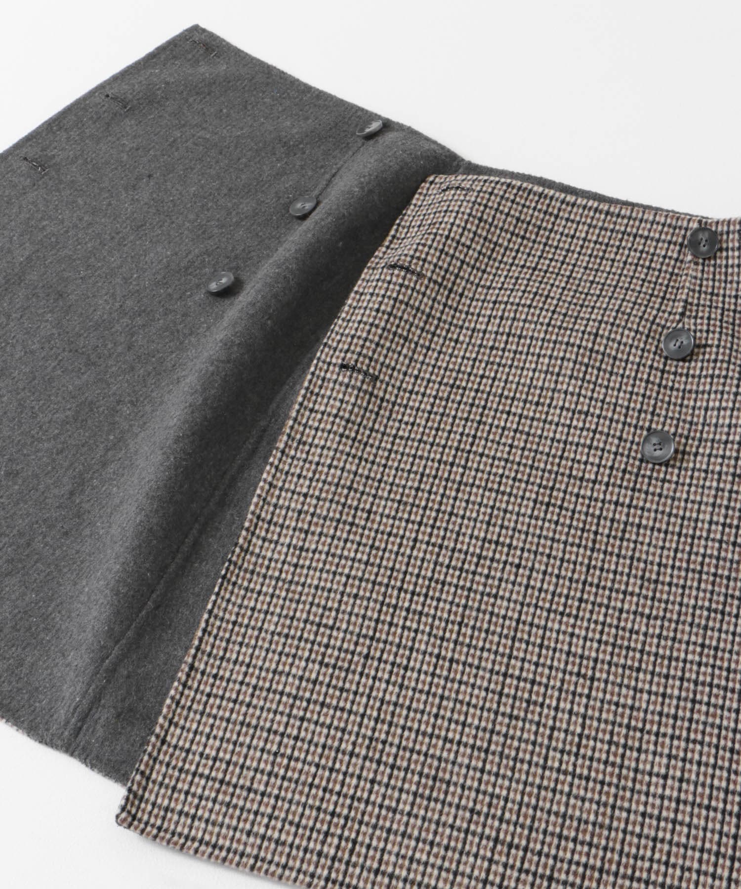 チェック×無地台形リバースカート beg×gry 36