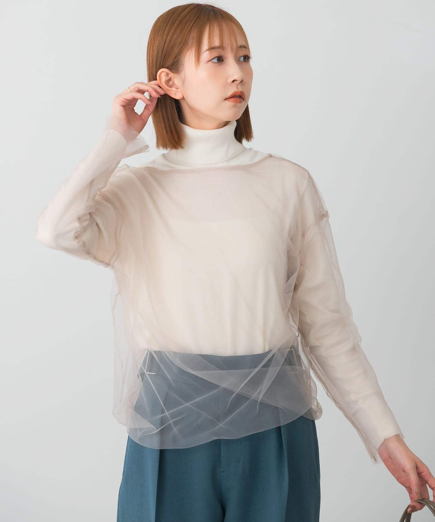 タグ付　URBANRESEARCH ブラウスレイヤードドレス FREE サックス レイヤードチュールブラウス(FREE black): ドレスライン｜URBAN