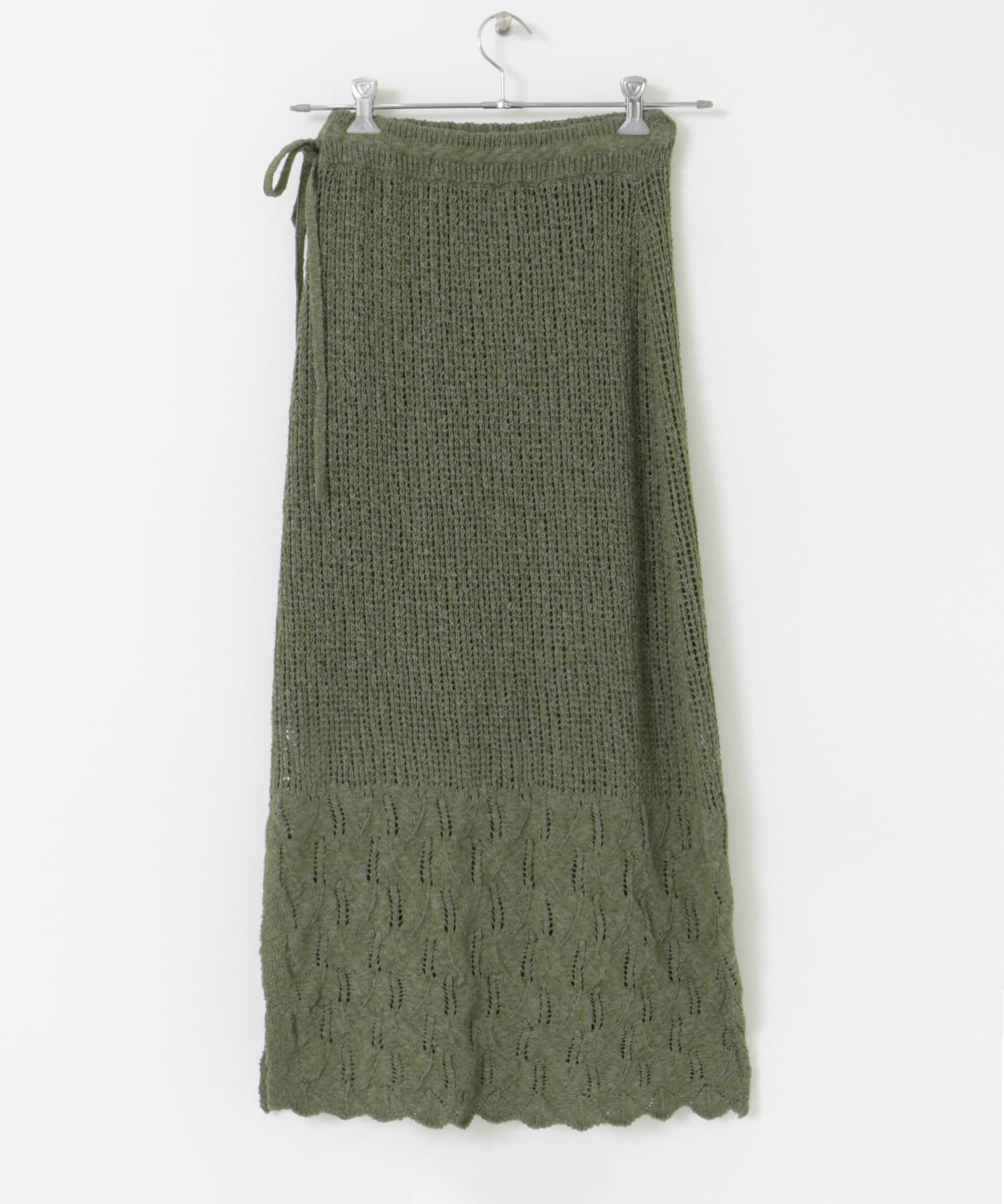 サイドスリットニットレーススカート KHAKI FREE