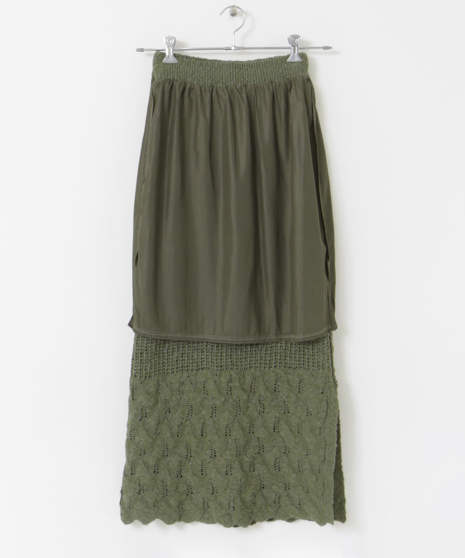 サイドスリットニットレーススカート KHAKI FREE