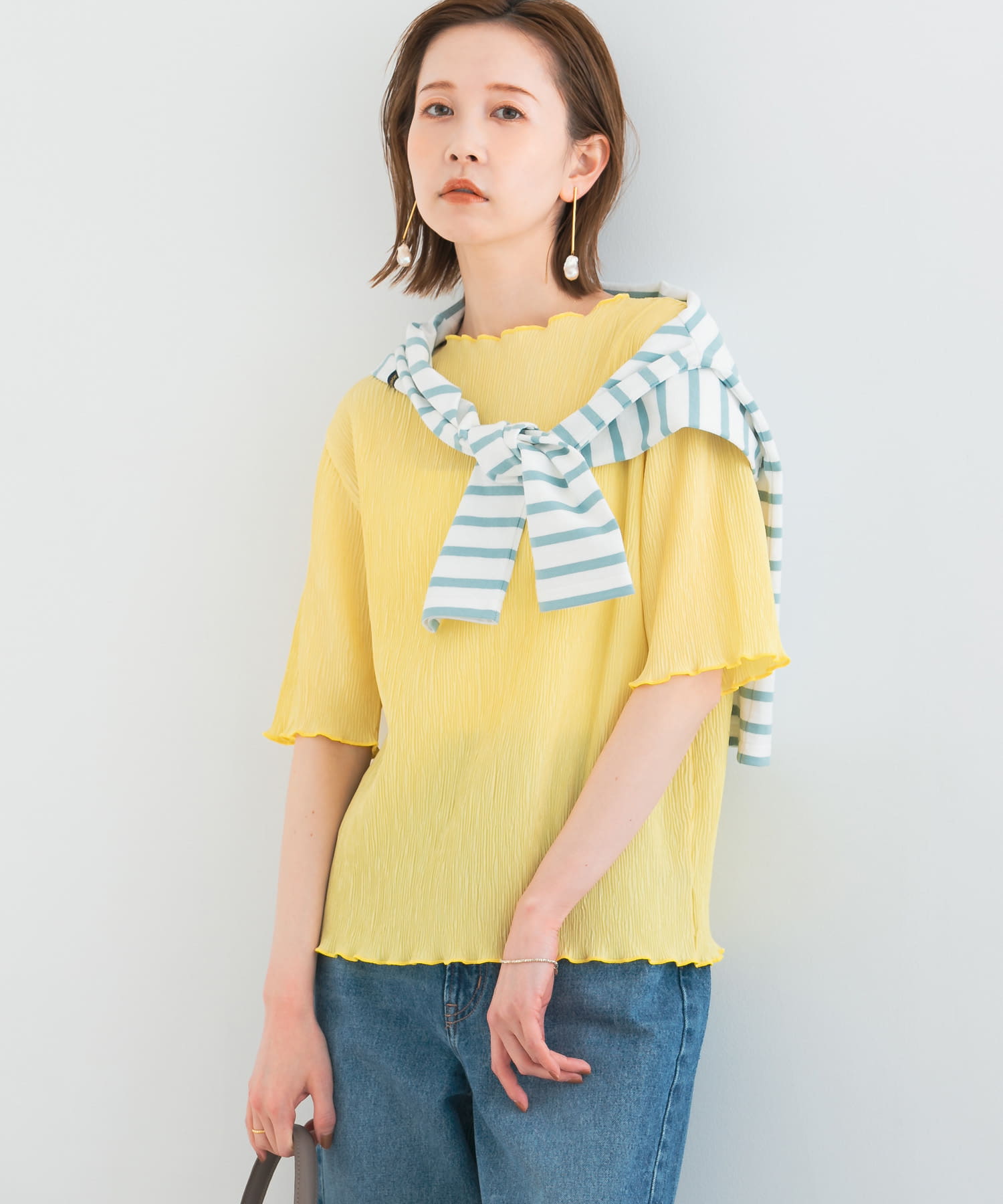 ボートネックシアープリーツプルオーバー