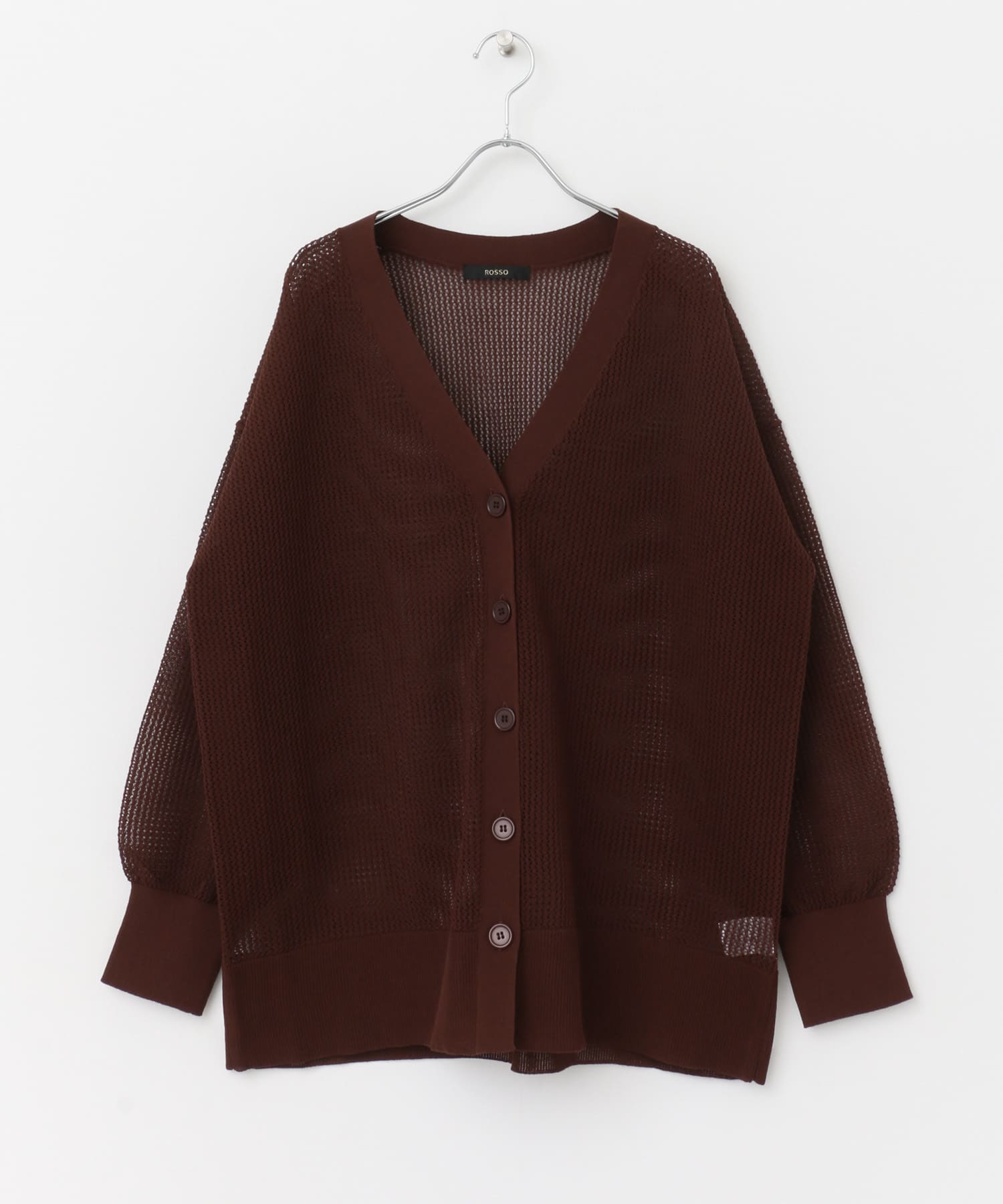 メッシュ編みカーディガン RED BROWN FREE