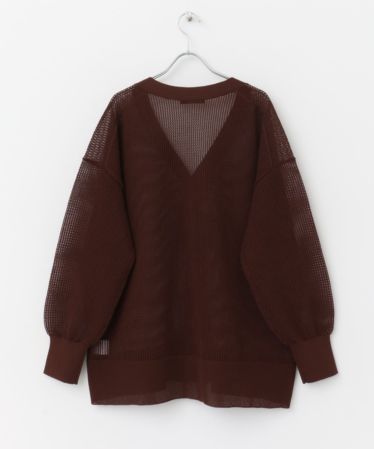メッシュ編みカーディガン RED BROWN FREE